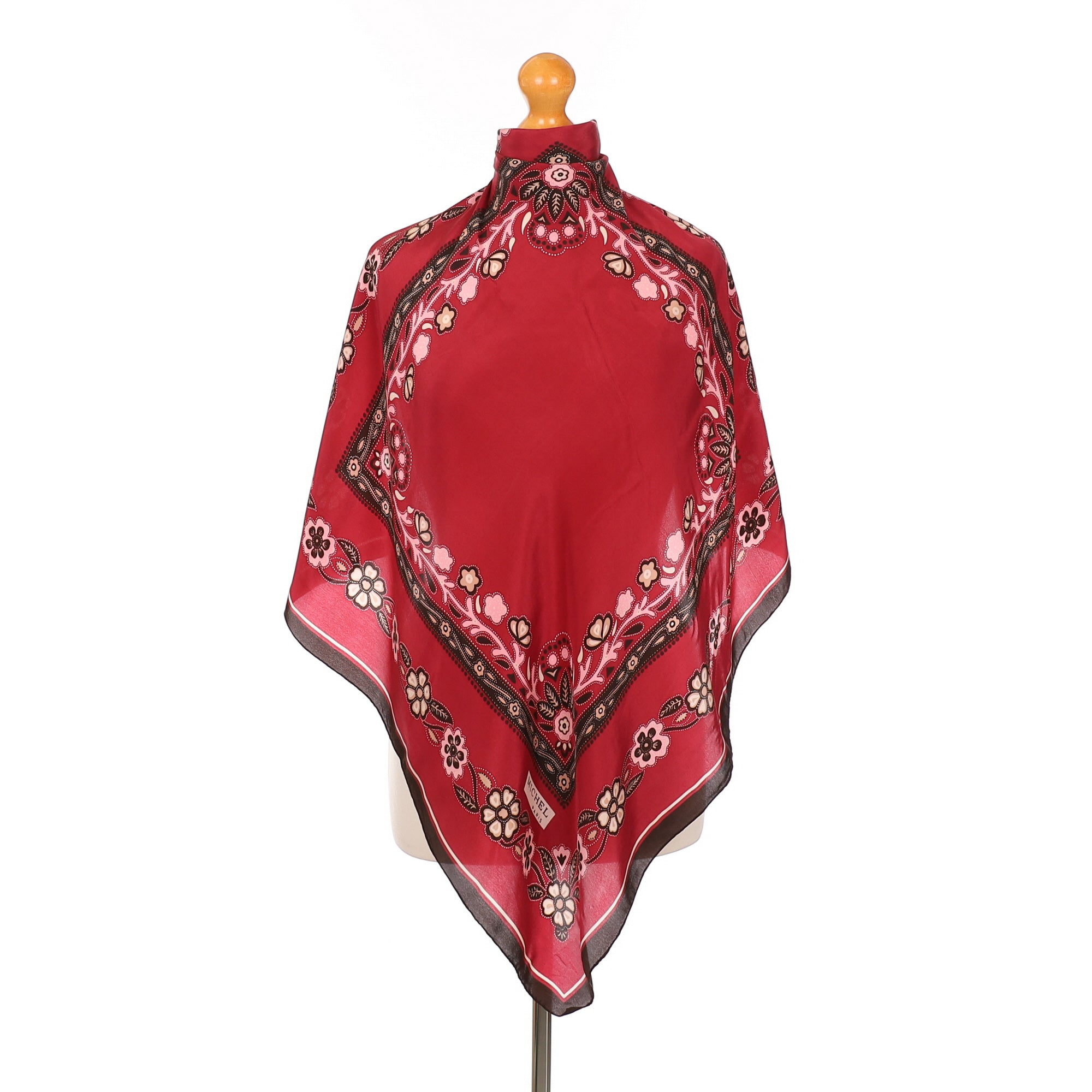 Red Floral Vintage Silk Scarf