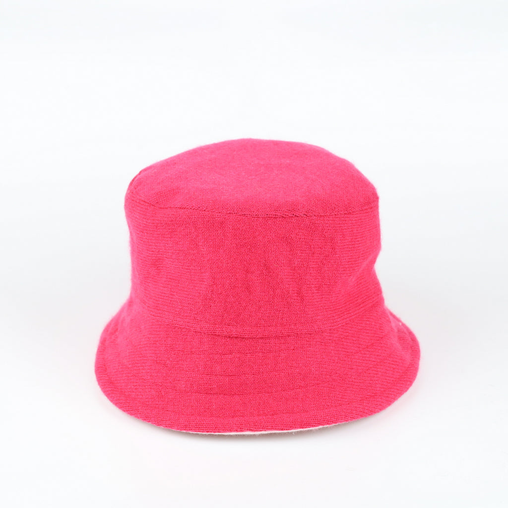 Shell and Hot Pink Reversible Cashmere Bucket Hat Medium