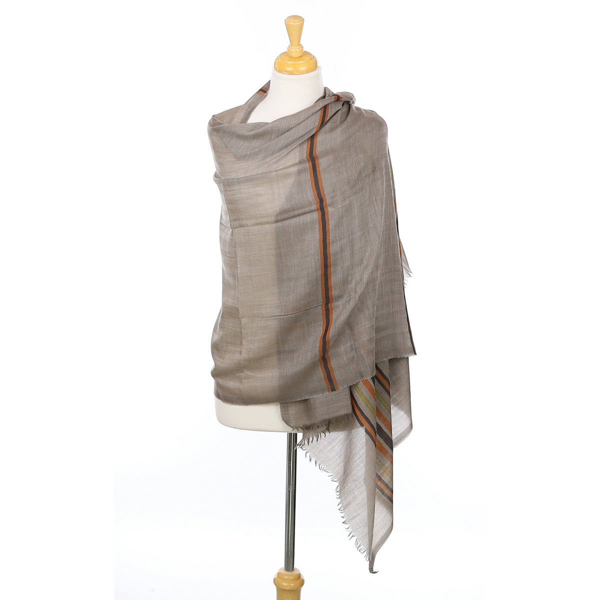 Scottish William & Son Mink and Orange Stripe Fine Woven Cashmere Wrap