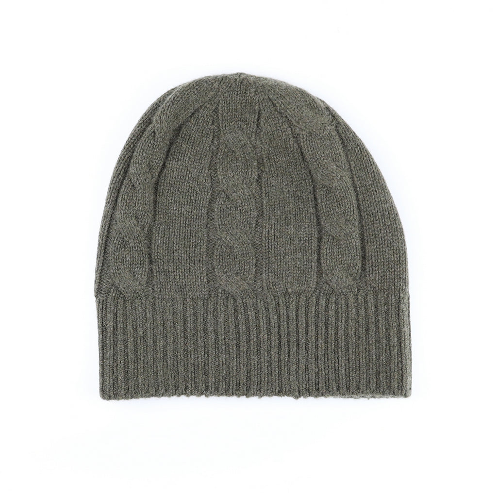 Scottish Khaki Luxury Chunky Cashmere Beanie Hat