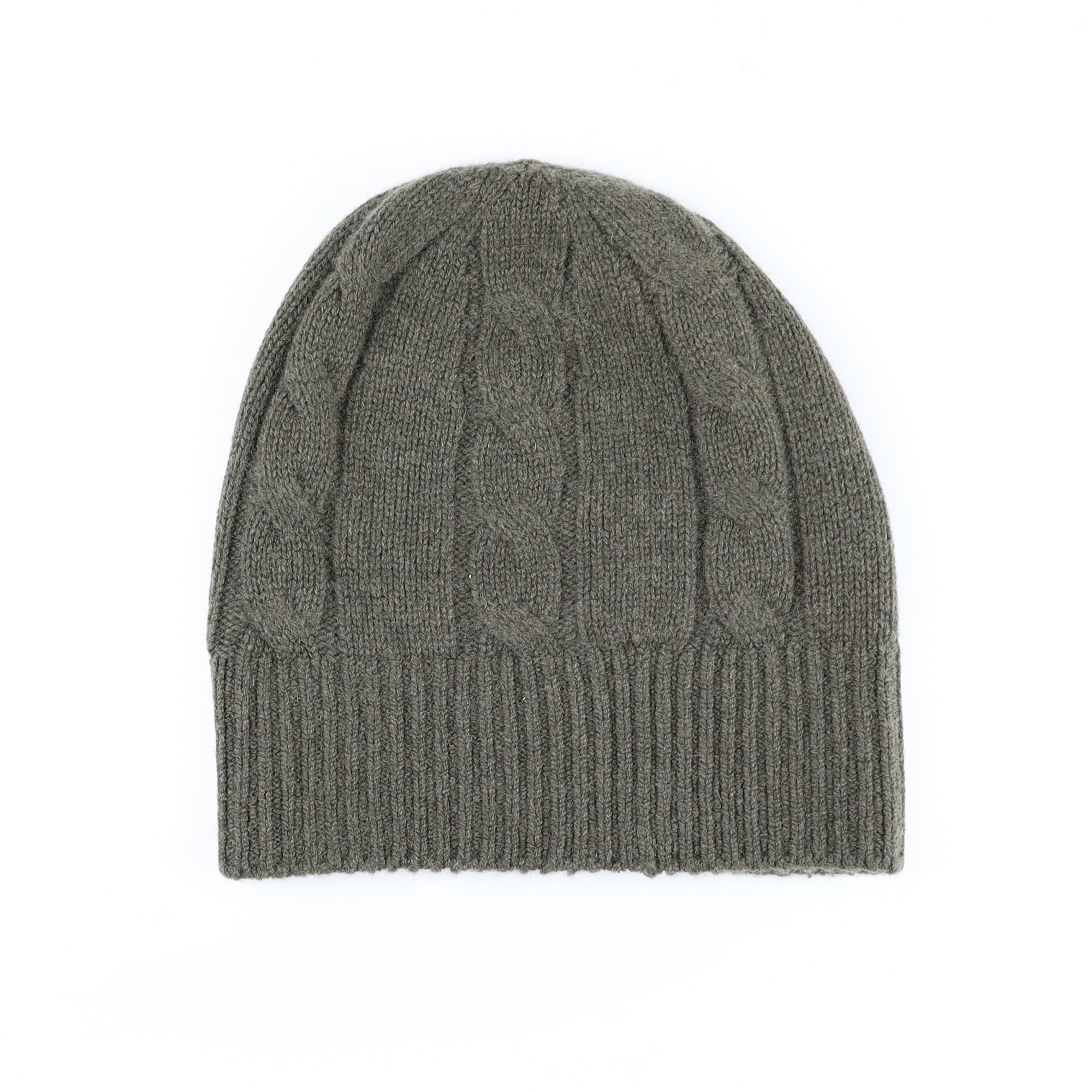 Scottish Khaki Luxury Chunky Cashmere Beanie Hat