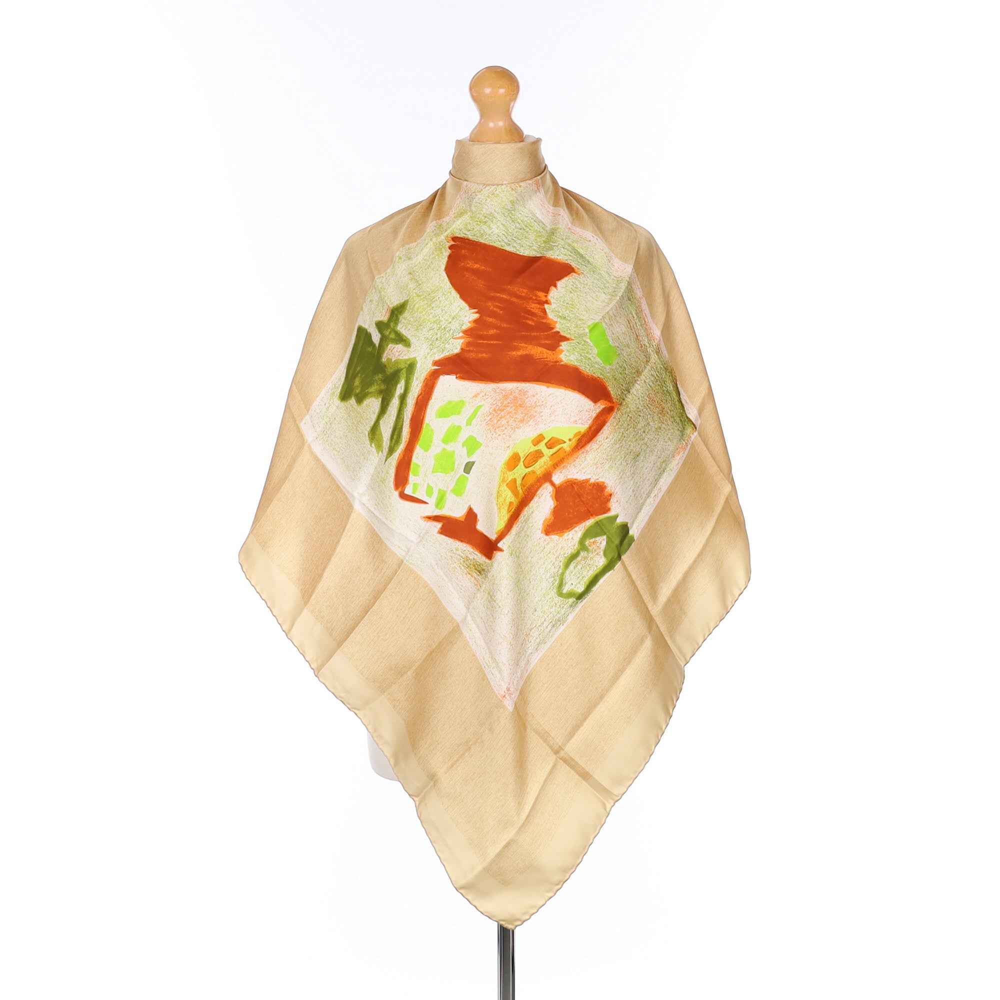 Orange And Green Abstract Vintage Silk Scarf