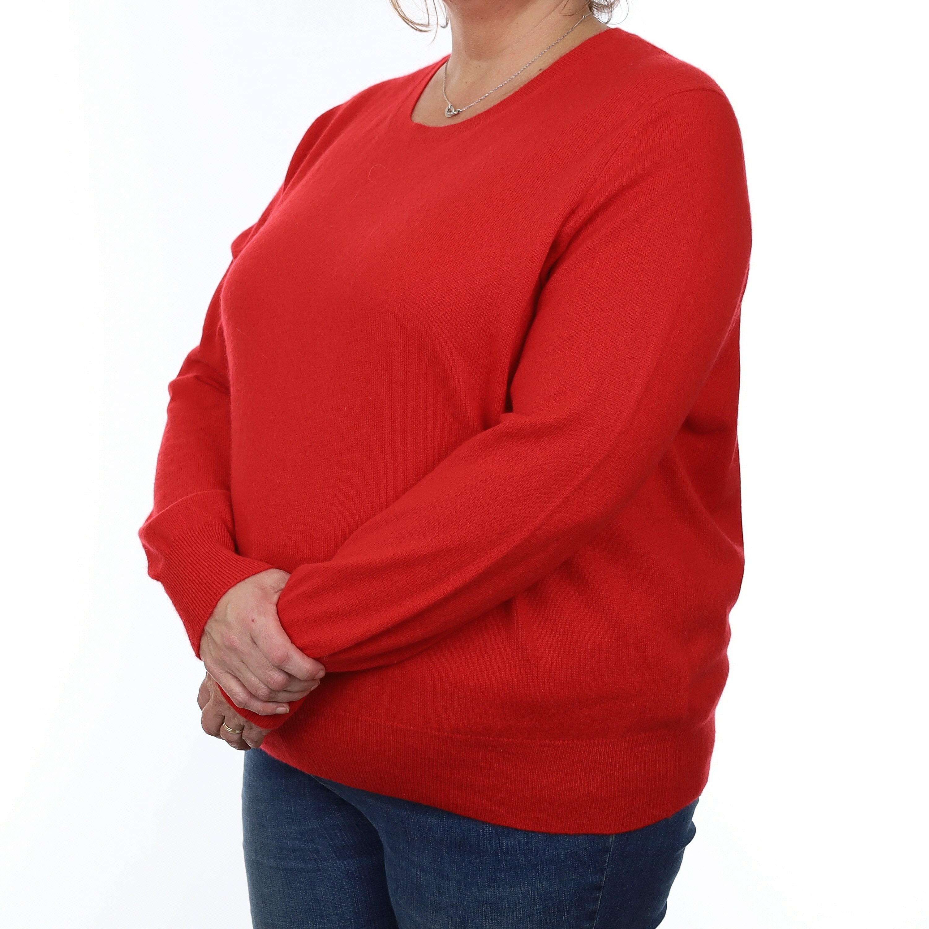 Vermillion Red Cashmere Crew Neck Jumper Extra Extra Large