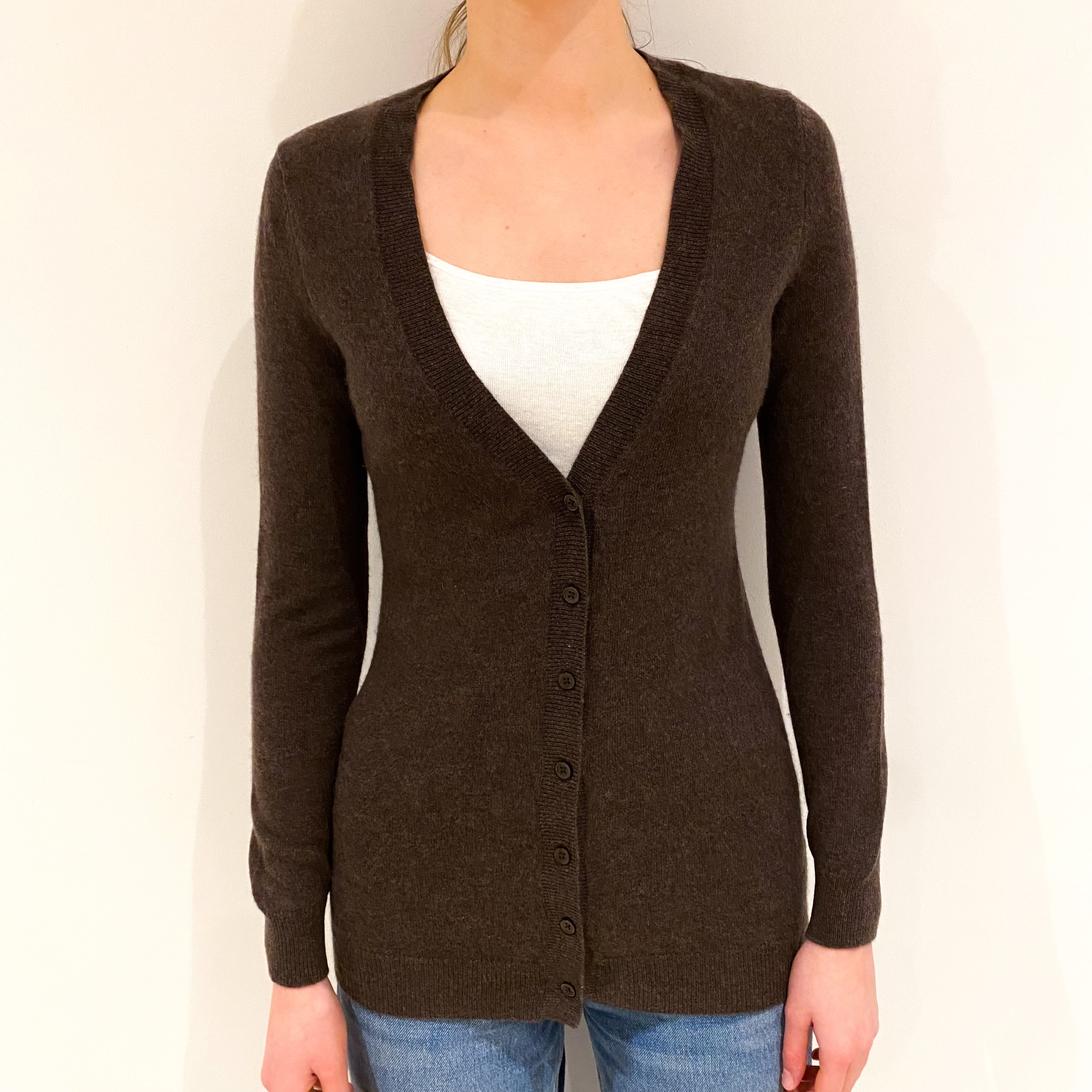 Deep Muted Brown V Neck Cardigan Extra Small