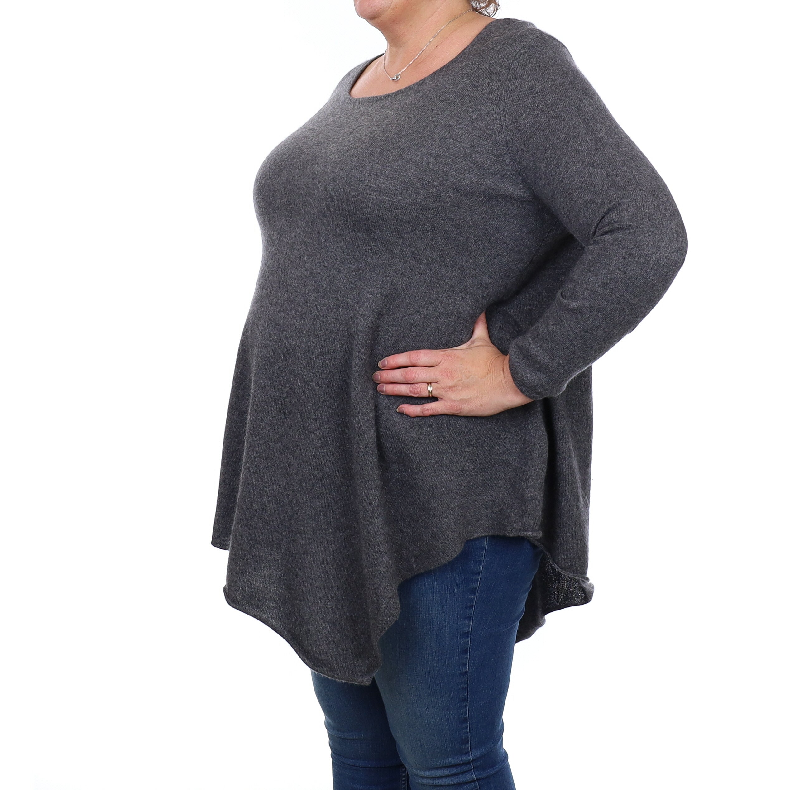 Slate Grey Cashmere Asymmetric Crew Neck Jumper Extra Large