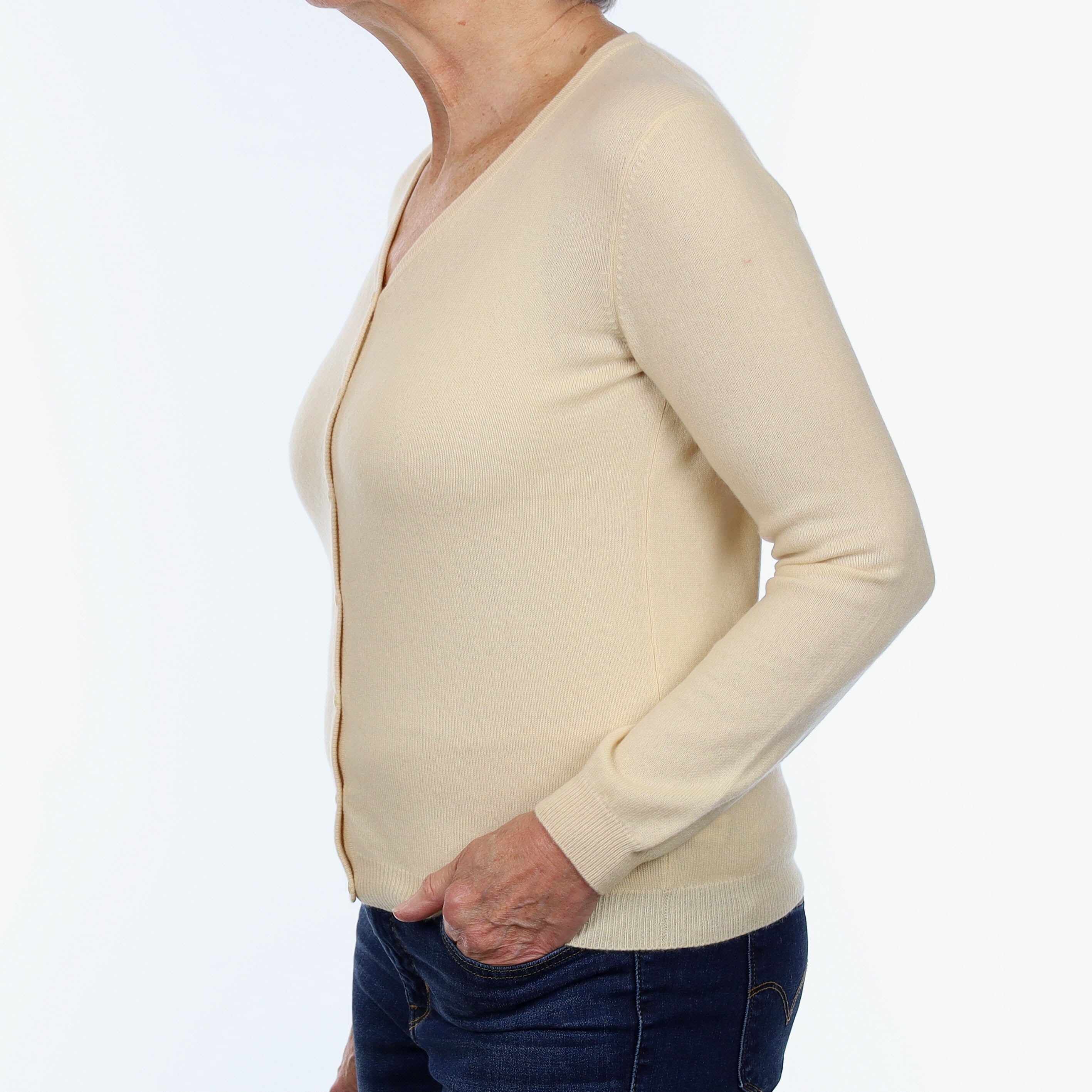 Palest Apricot Cashmere V Neck Cardigan Medium