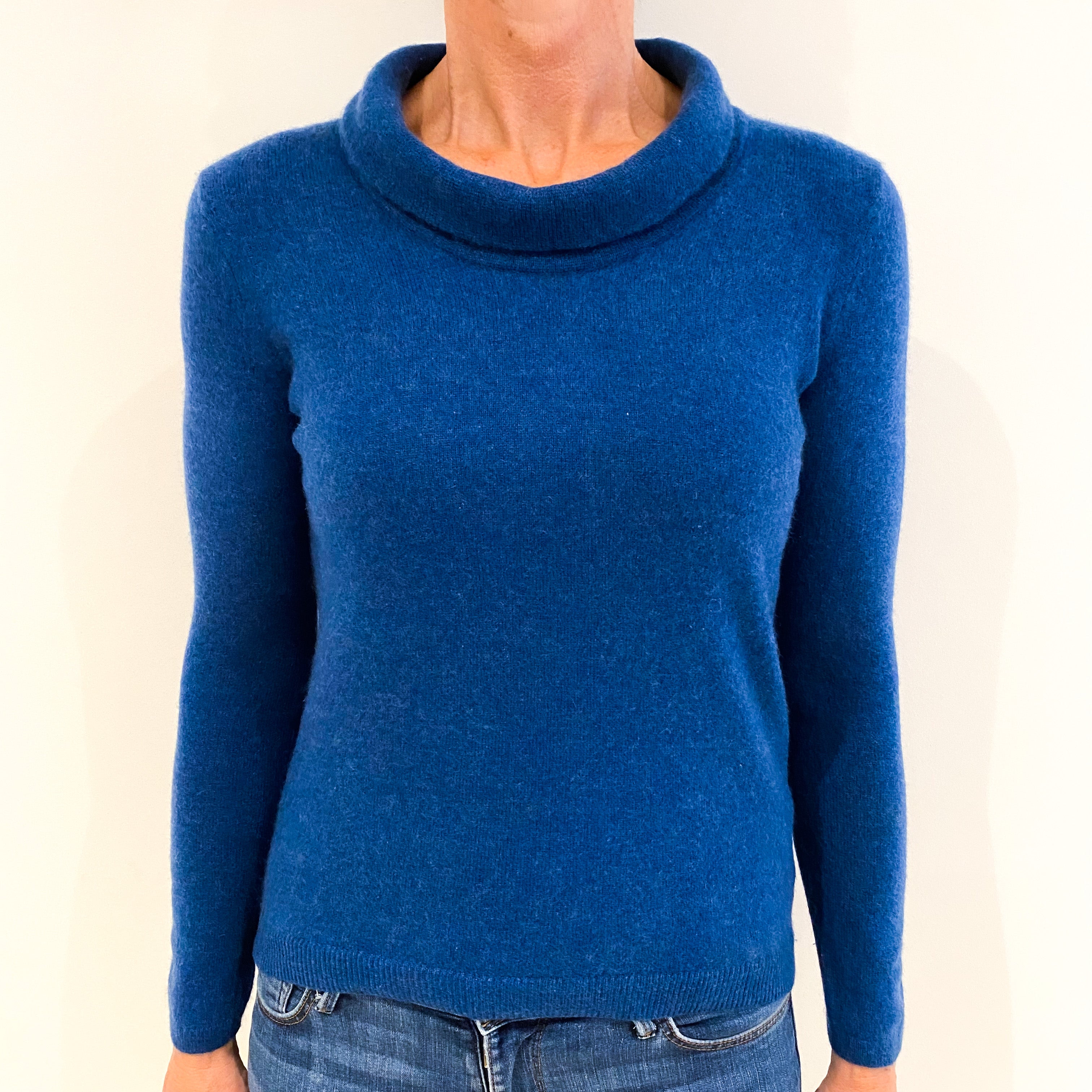 Naval Blue Cashmere Polo Neck Jumper Small