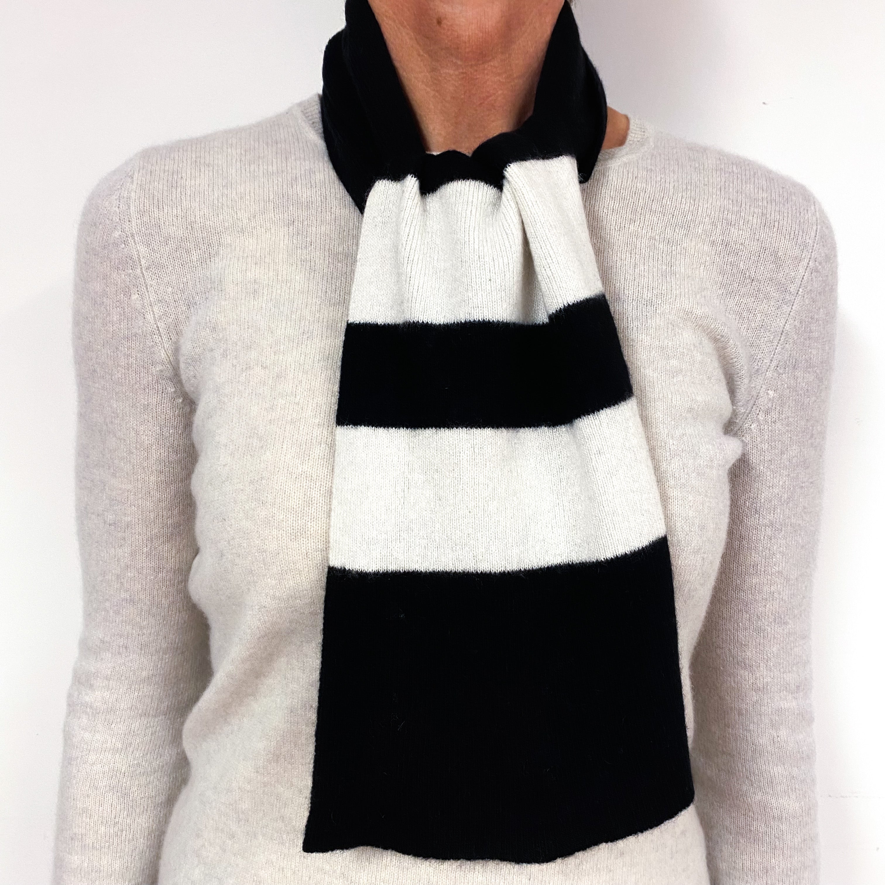 Black and White Striped Woven Scarf