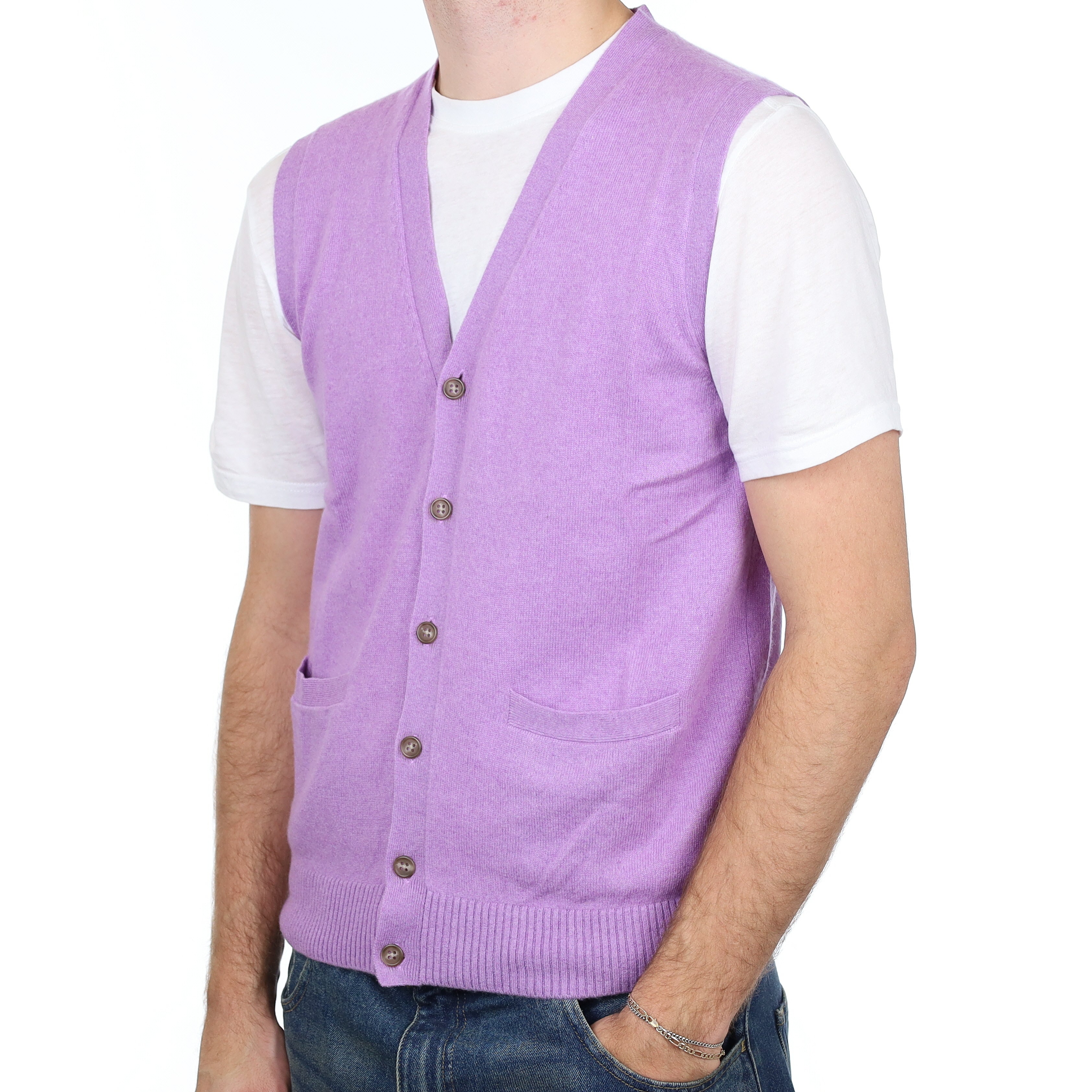 Men’s Wisteria Purple Cashmere V Neck Waistcoat Medium
