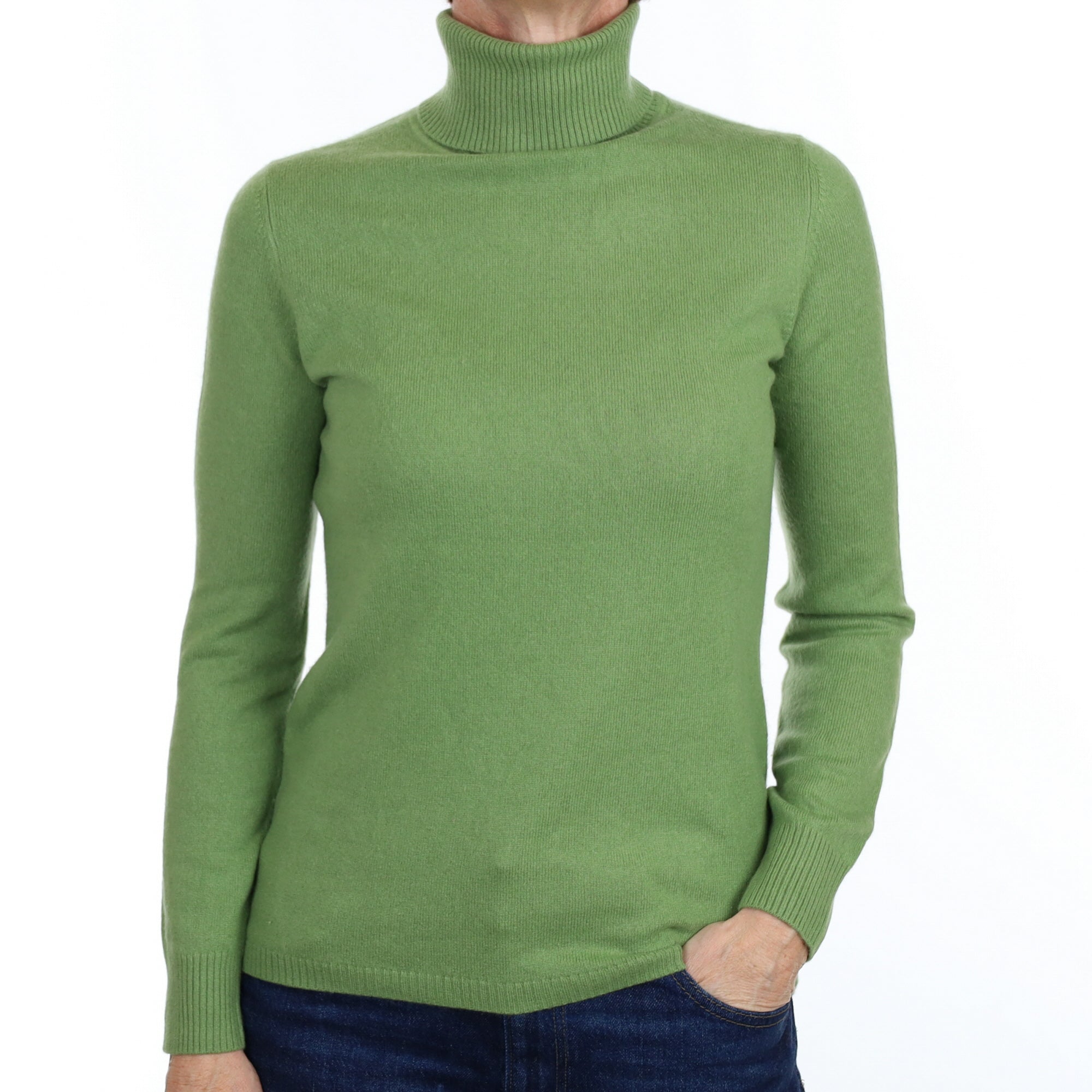 Apple Green Cashmere Polo Neck Jumper Small