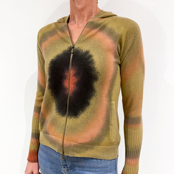 Olive Green Tie Dye Cashmere Zip Up Hoodie Small
