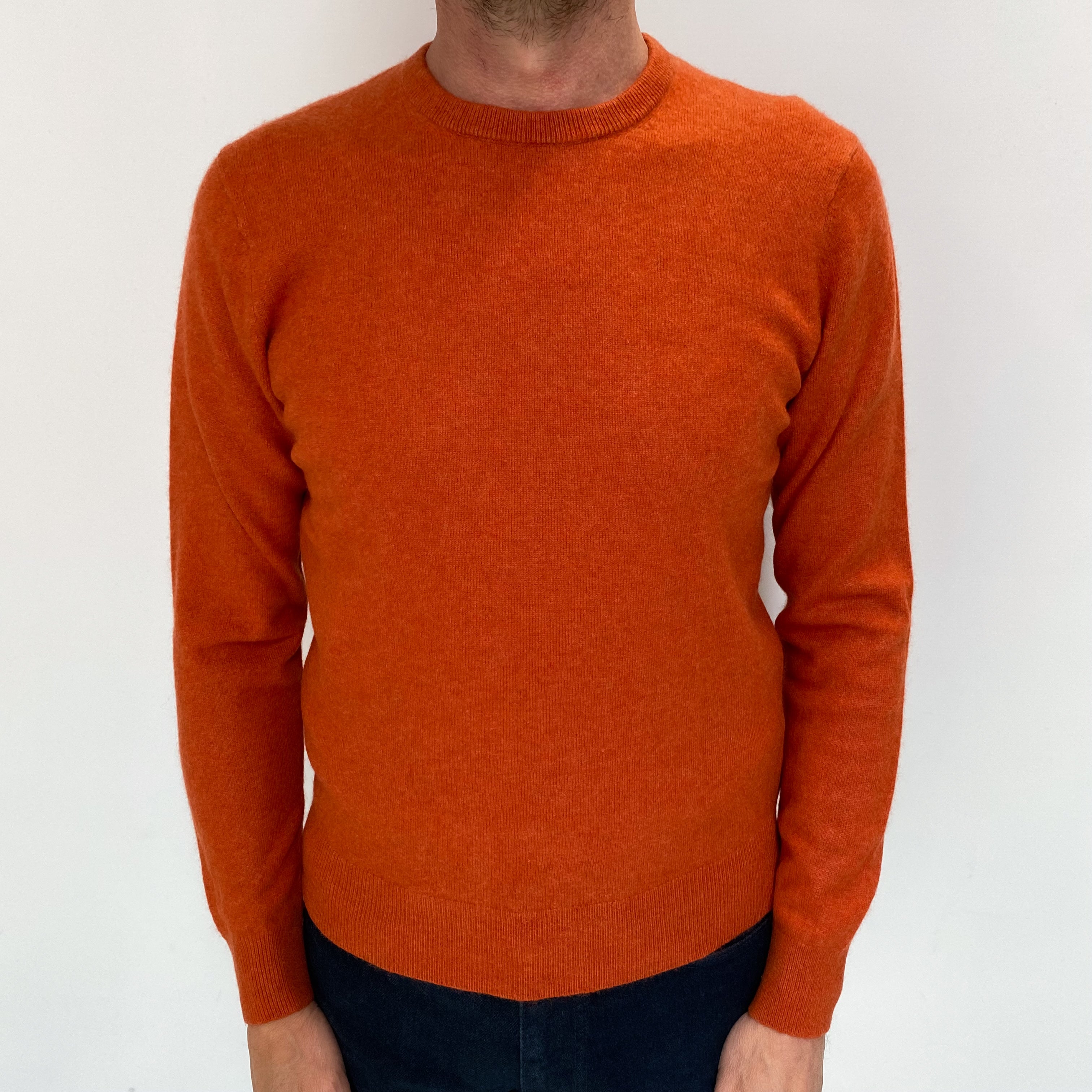 Men's Burnt Orange Cashmere Crew Neck Jumper Small
