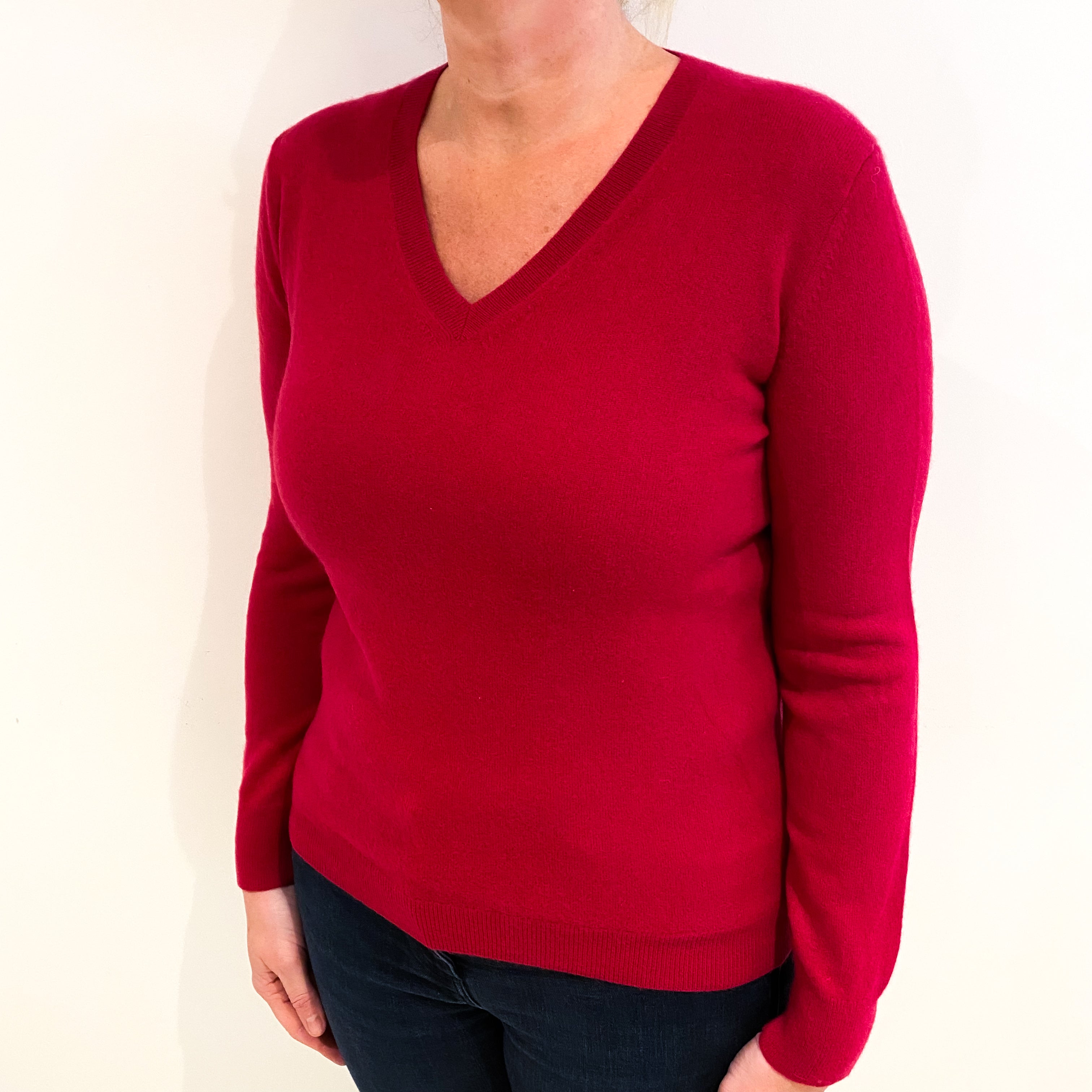 Cherry Pink Cashmere V Neck Jumper Large