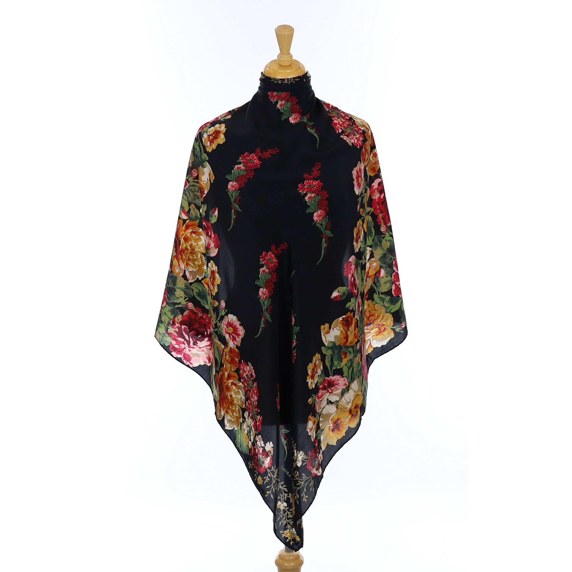 Laura Ashley Black Floral Vintage Silk Scarf
