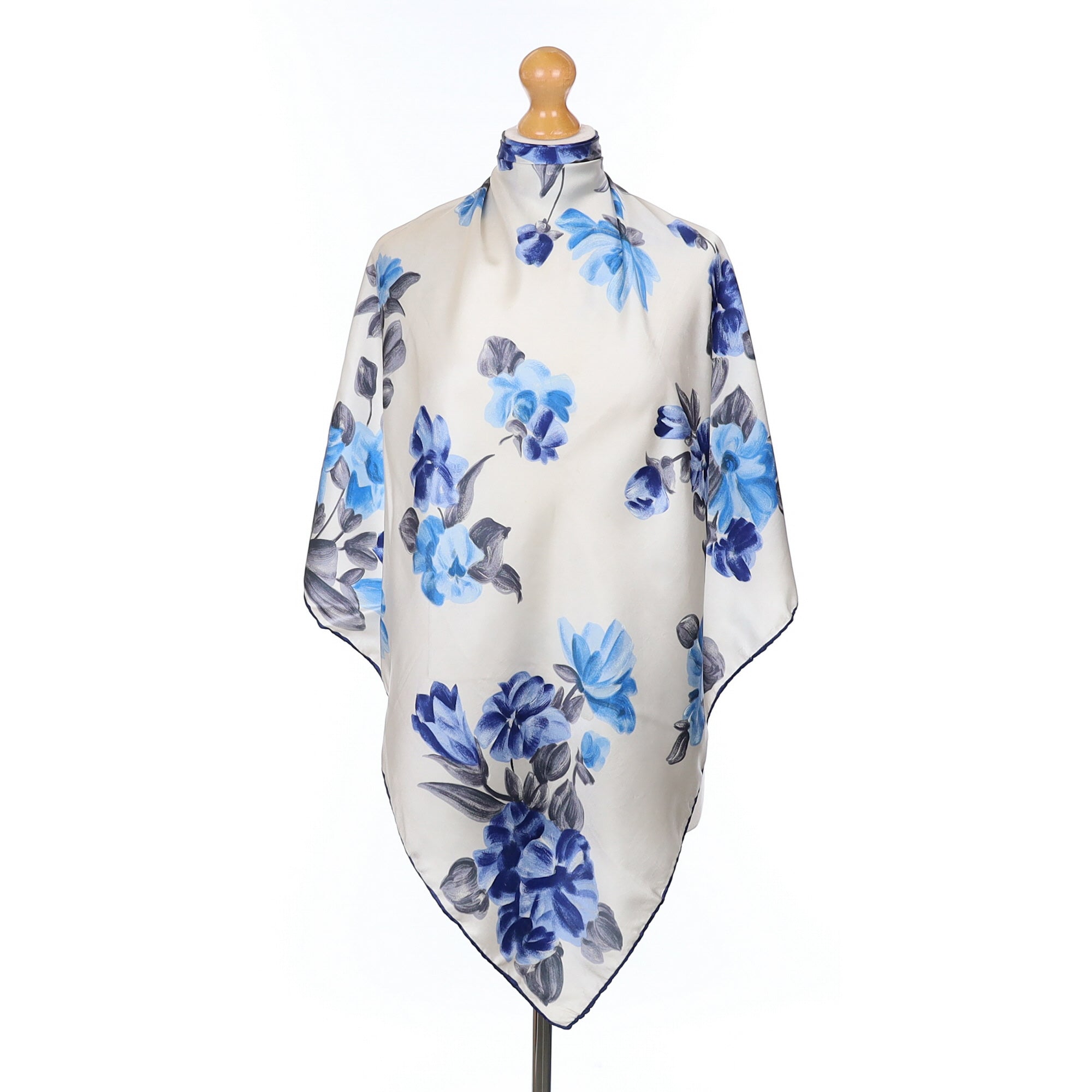 Blue Floral Vintage Silk Scarf