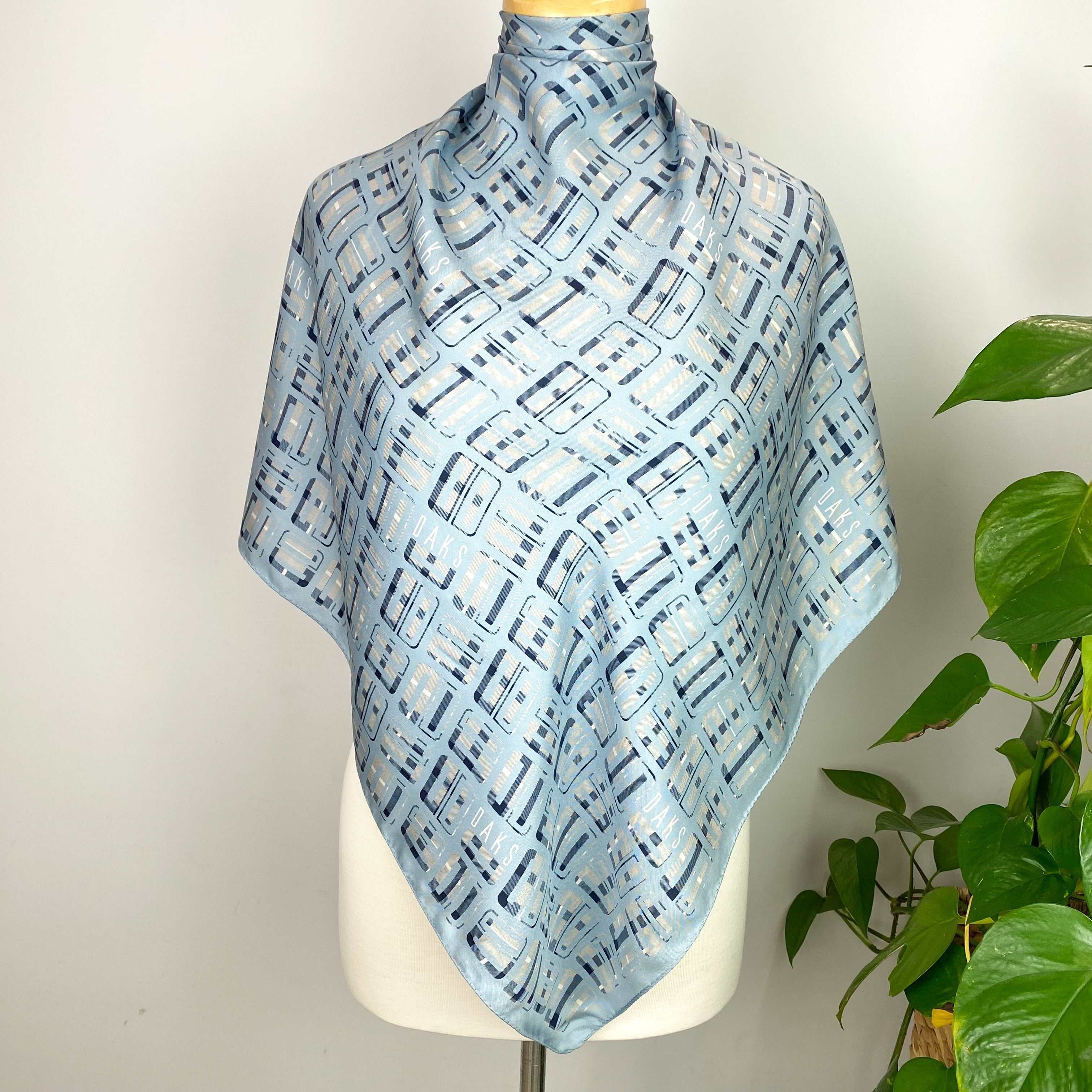 Daks Sky Blue Abstract Vintage Silk Scarf