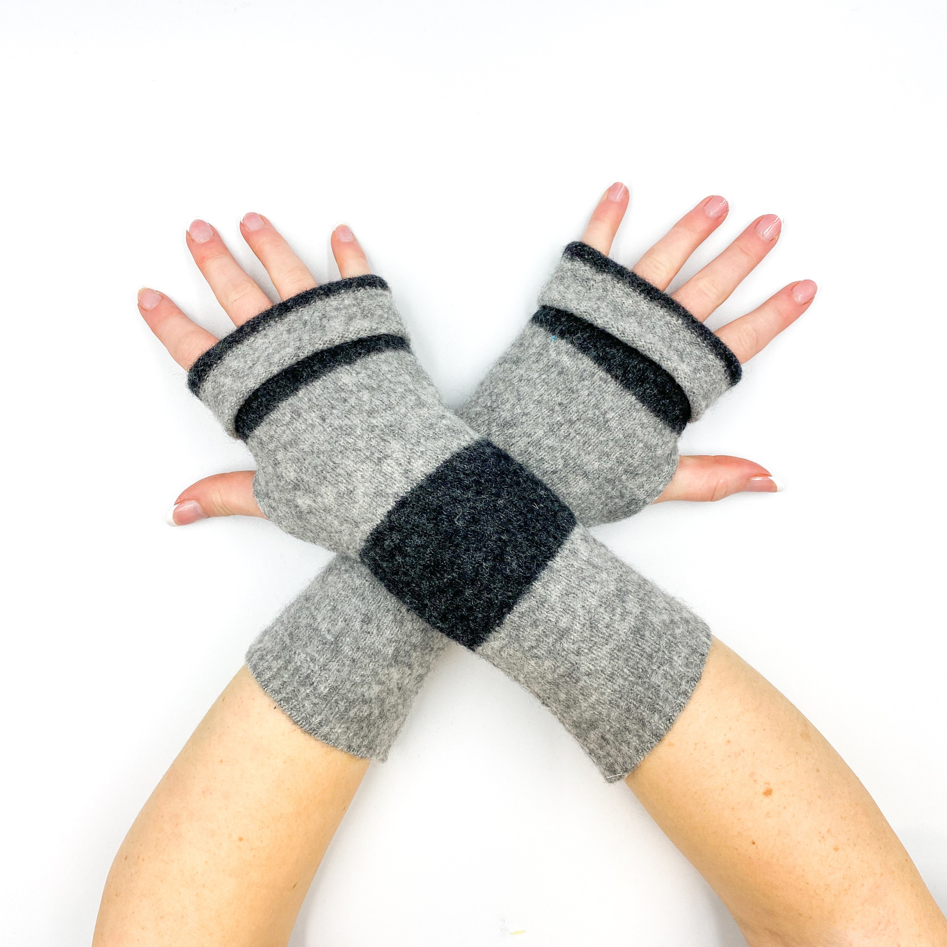 Charcoal and Ash Stripe Fingerless Gloves
