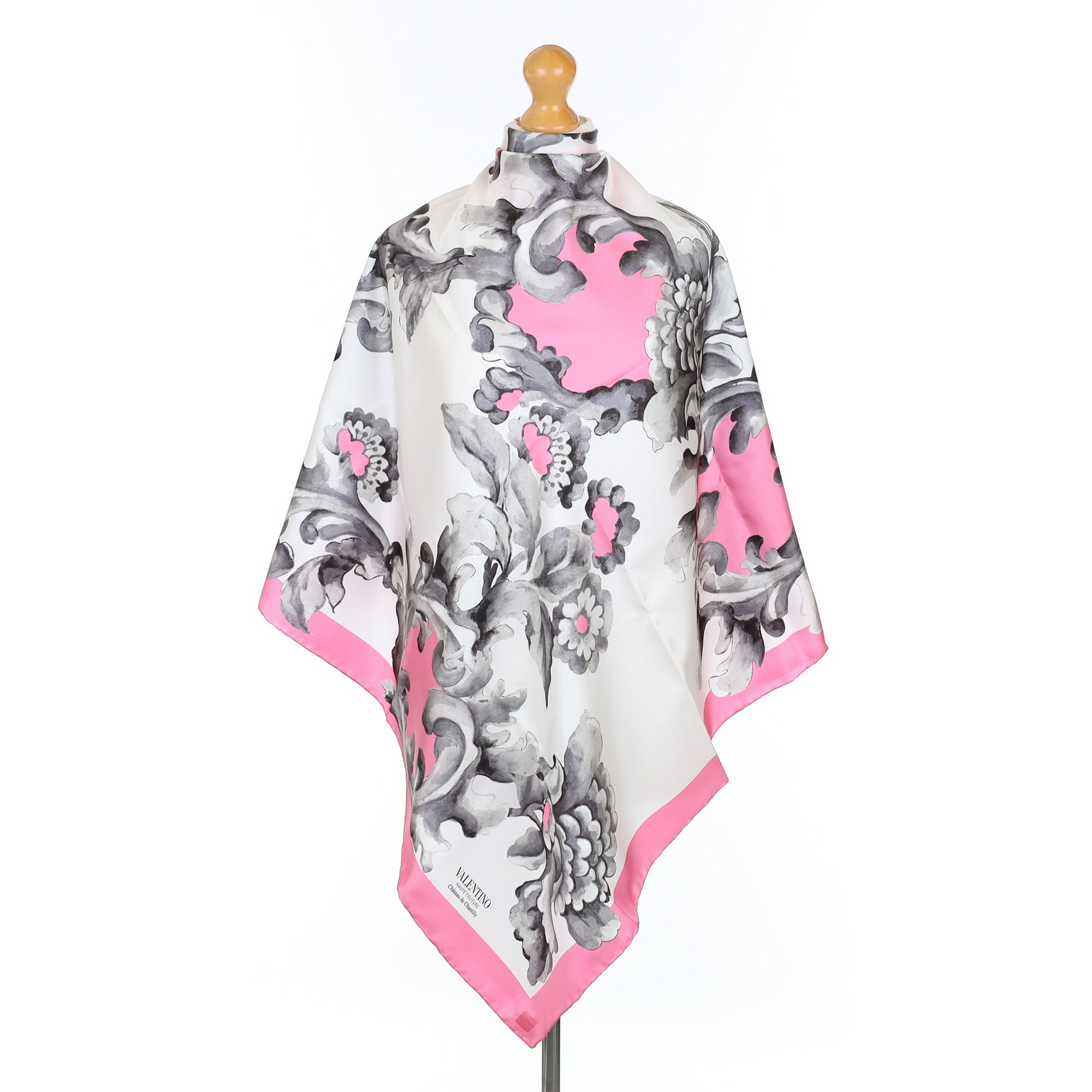 Brand New Boxed Valentino Pink and Grey Vintage Silk Scarf