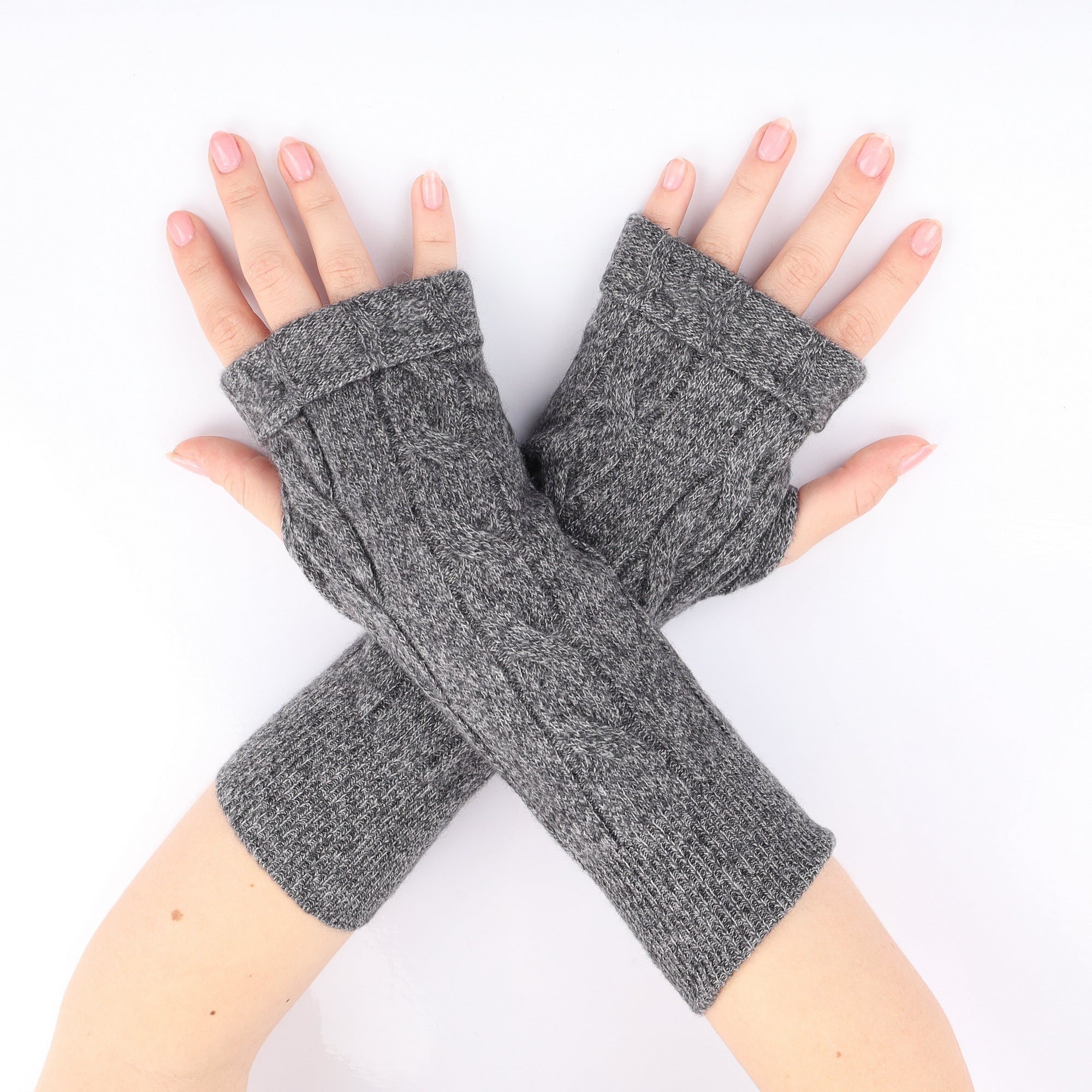 Grey Marl Cable Fingerless Gloves