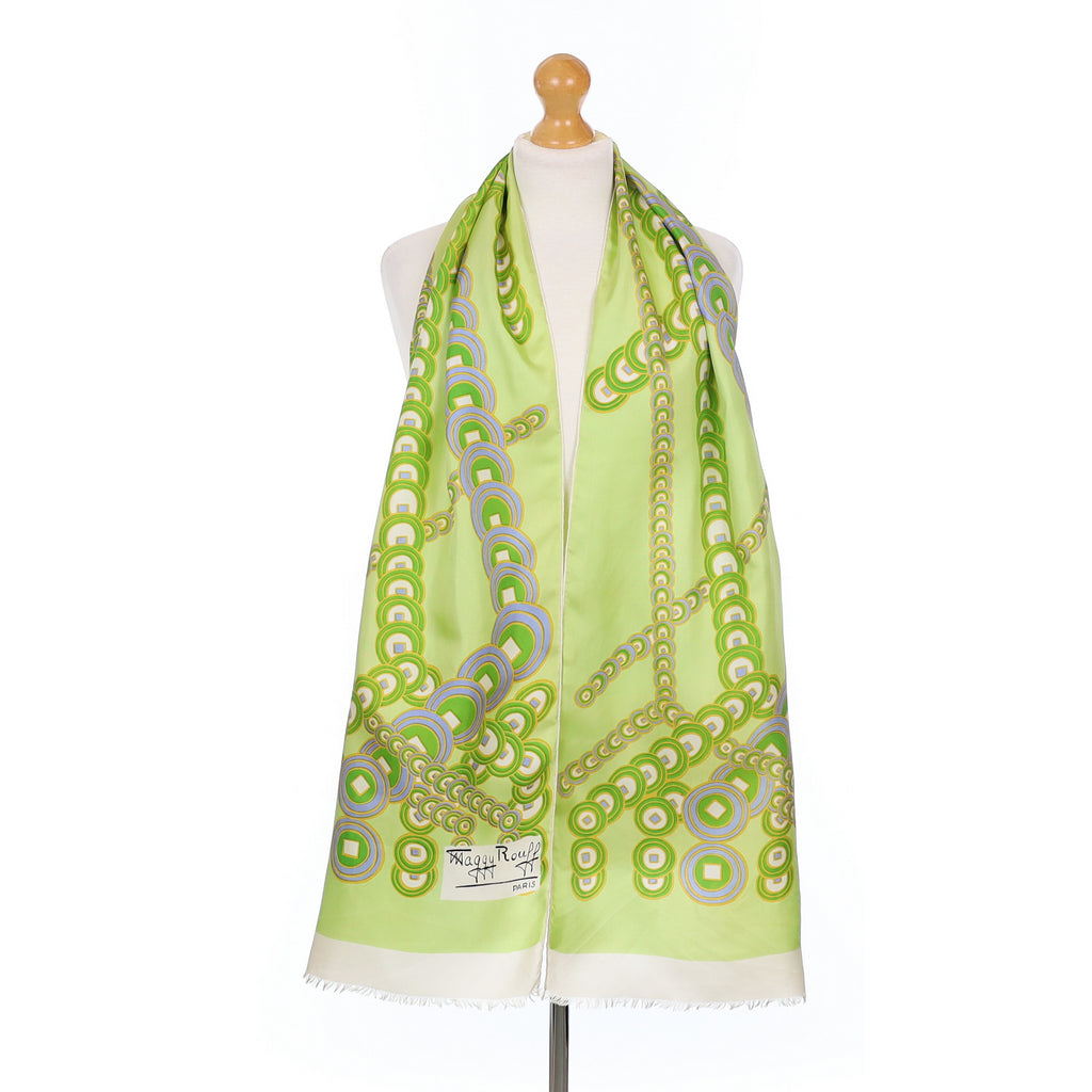1970’s  Maggy Rouff Green Retro Vintage Silk Scarf