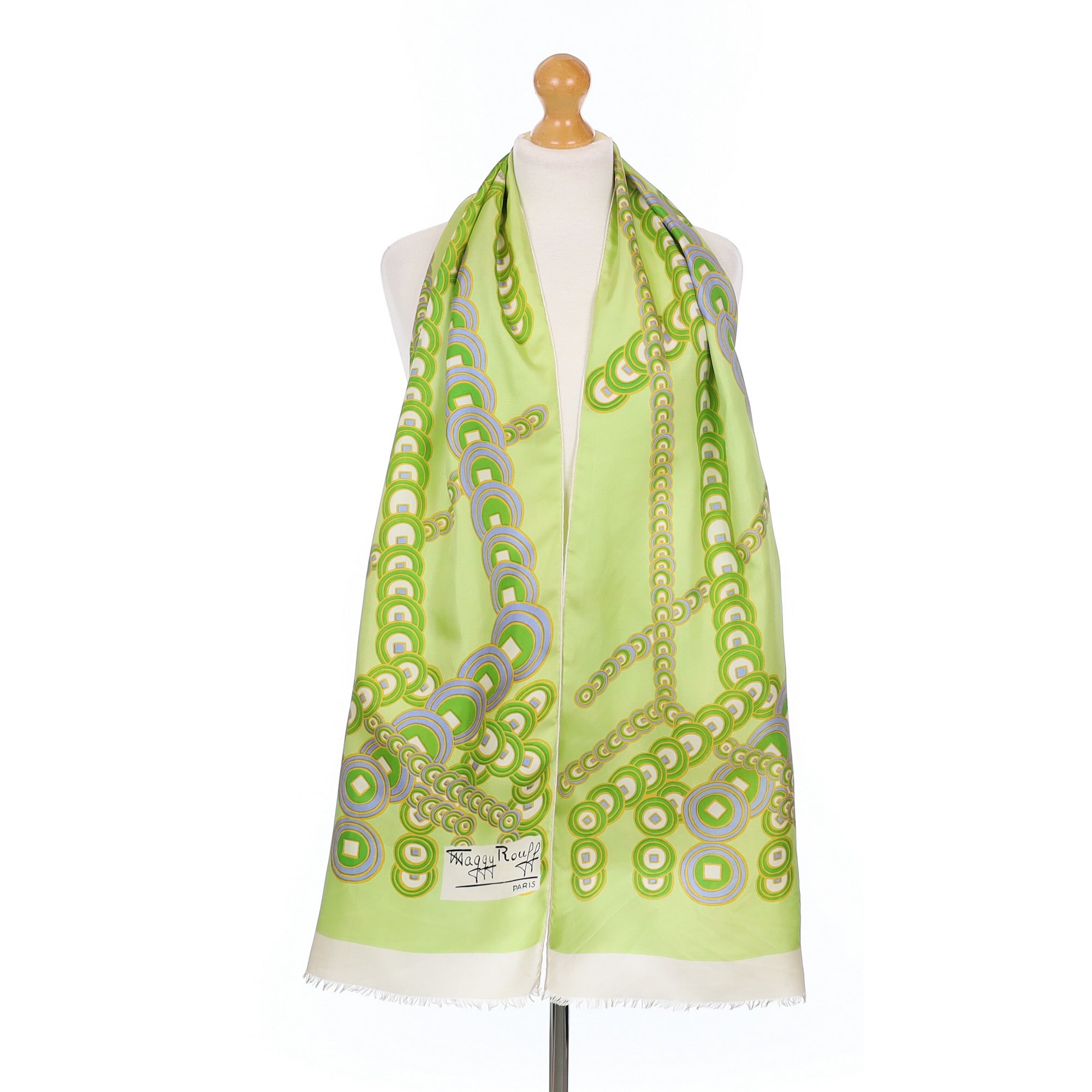 1970’s  Maggy Rouff Green Retro Vintage Silk Scarf