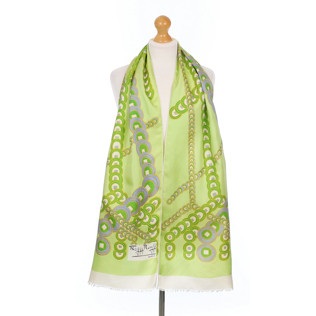 1970’s  Maggy Rouff Green Retro Vintage Silk Scarf