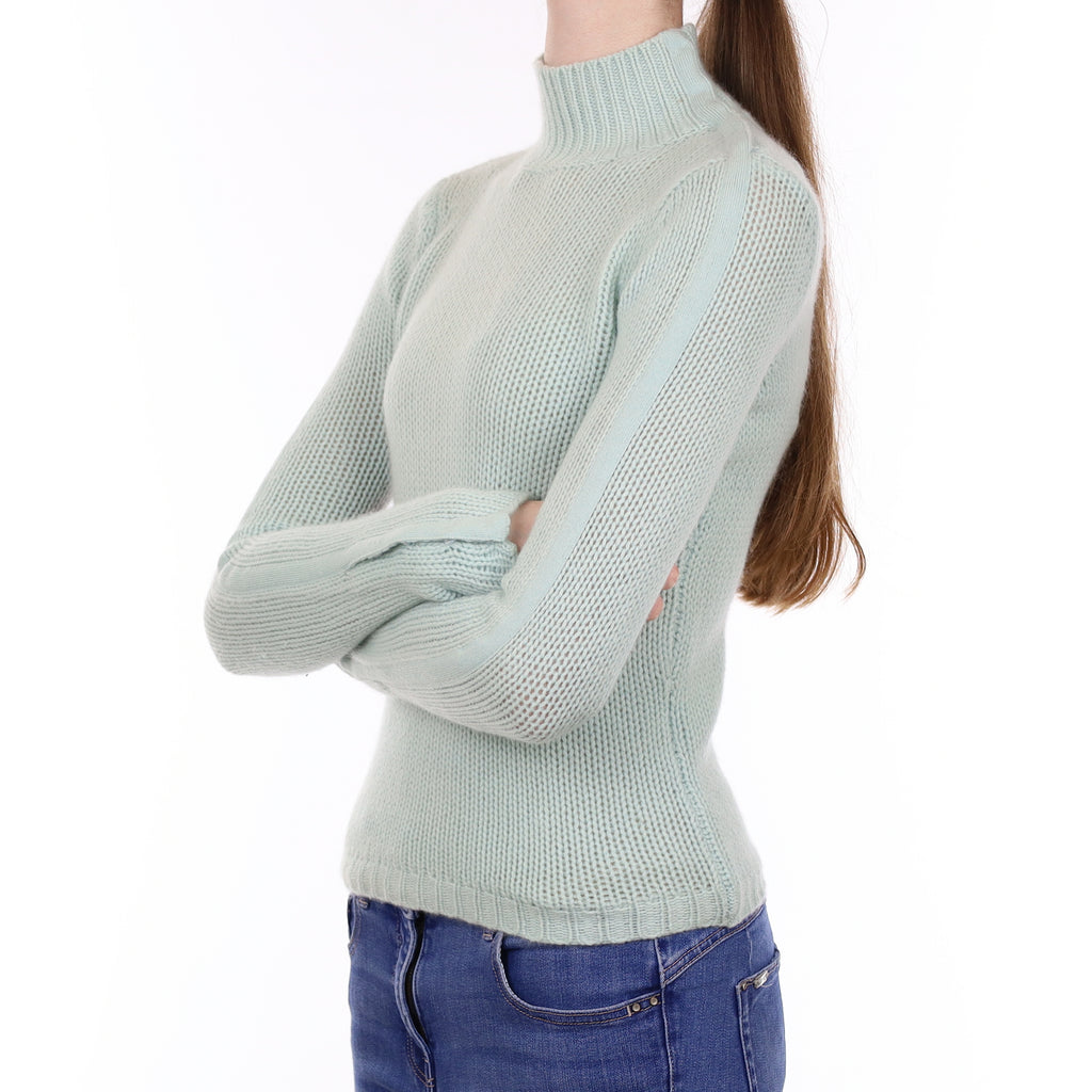 Opal Green Chunky Cashmere Turtle Neck Jumper Extra Small