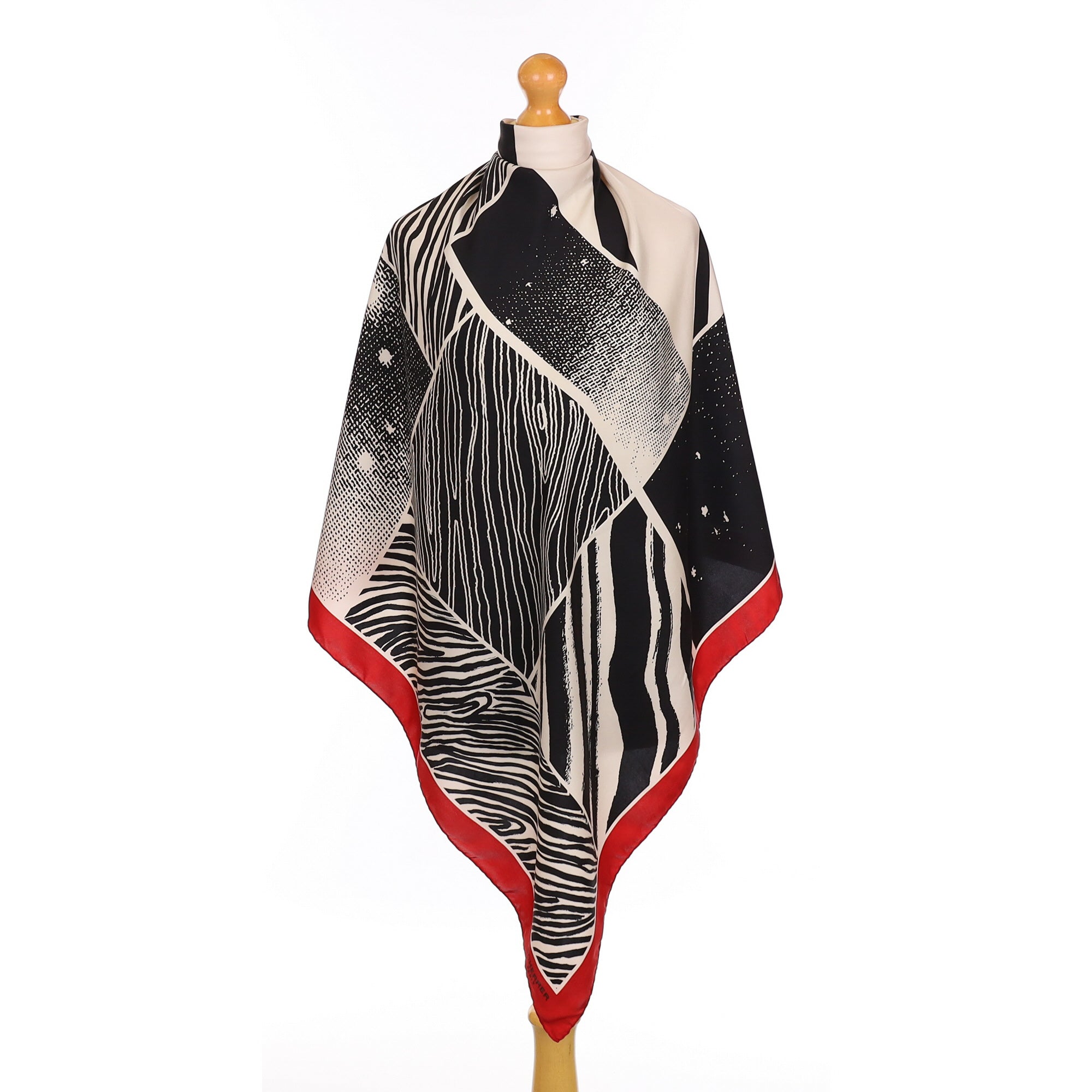 Scherrer Black and Ivory Patterned Silk Scarf