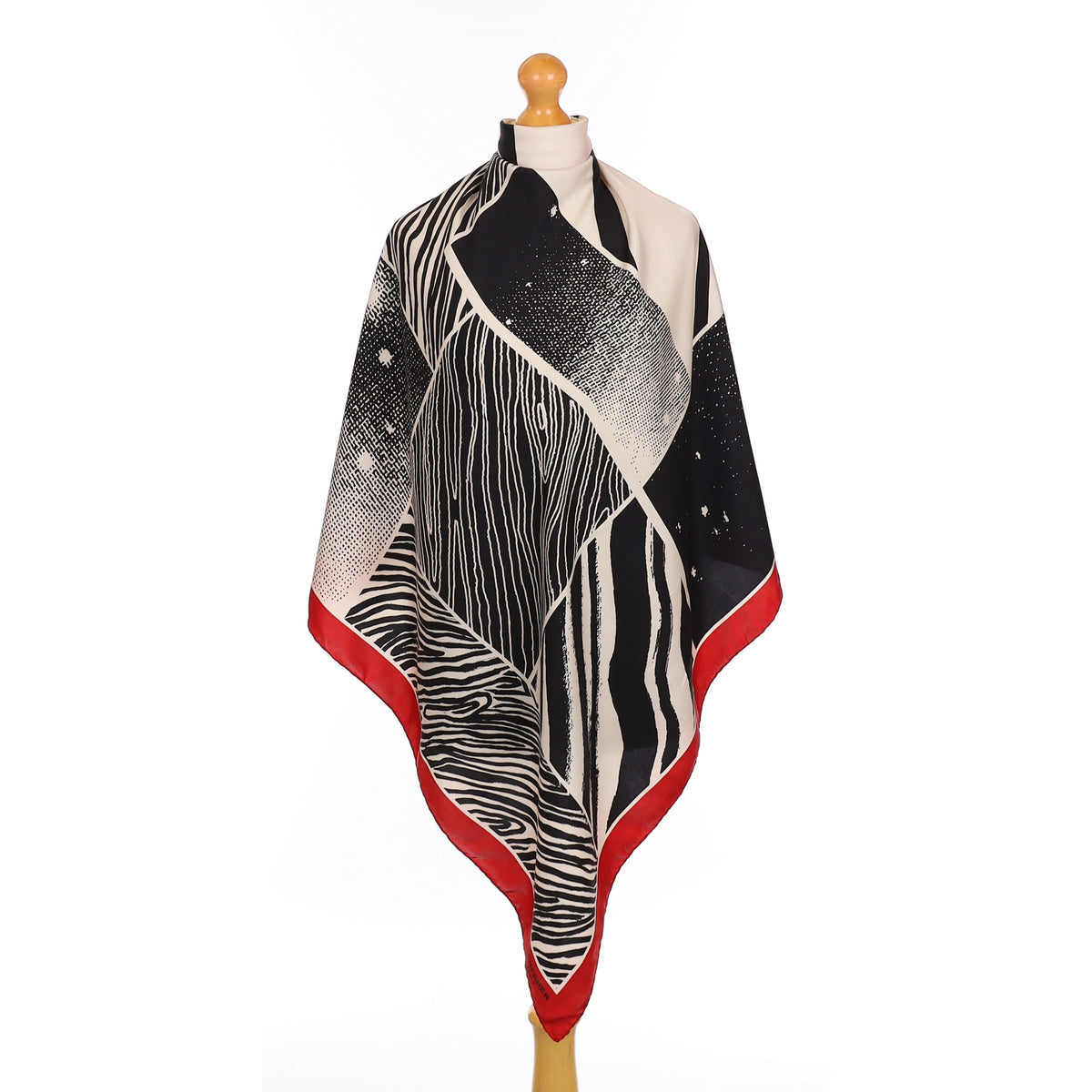 Scherrer Black and Ivory Patterned Silk Scarf