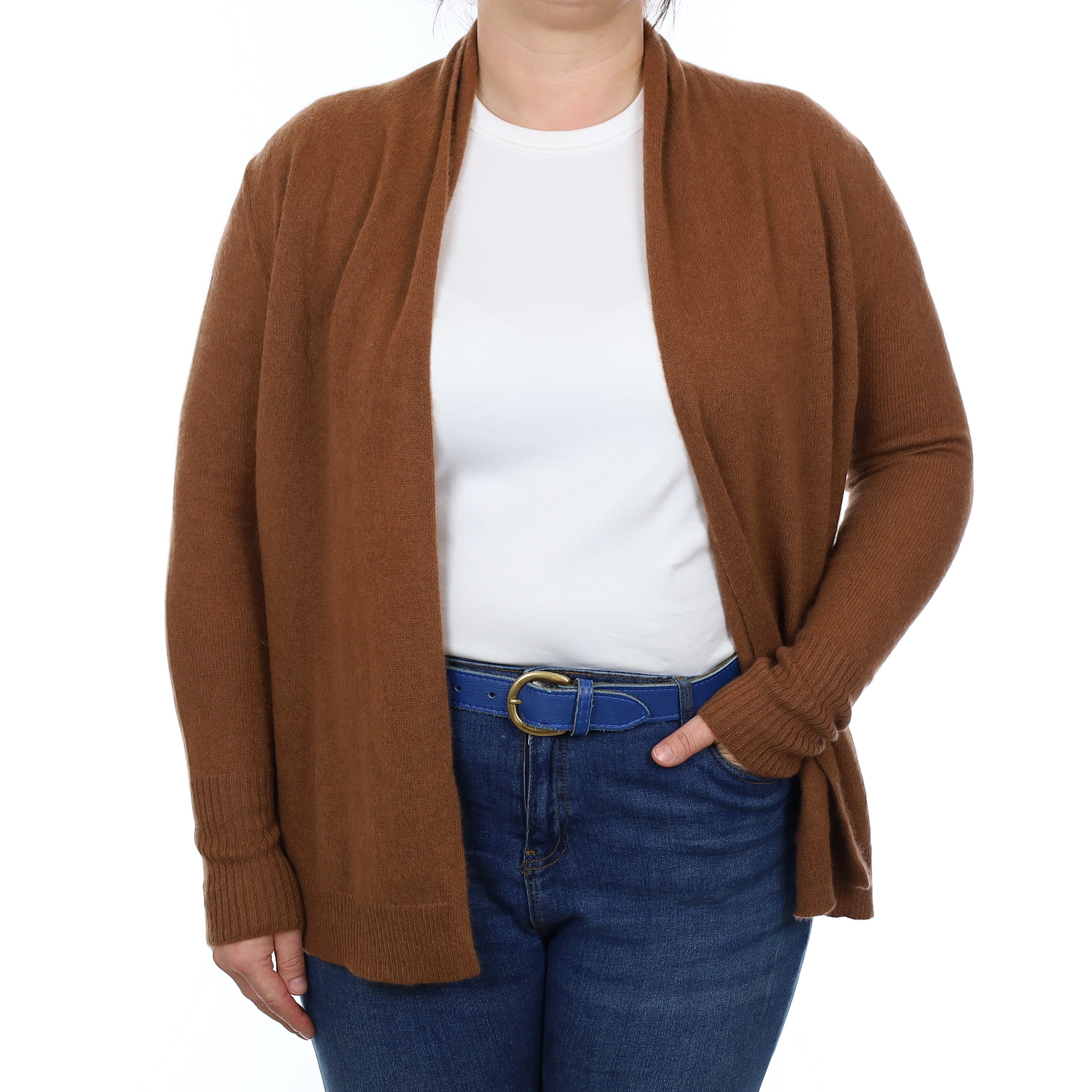 Chestnut Brown Cashmere Edge to Edge Cardigan Large