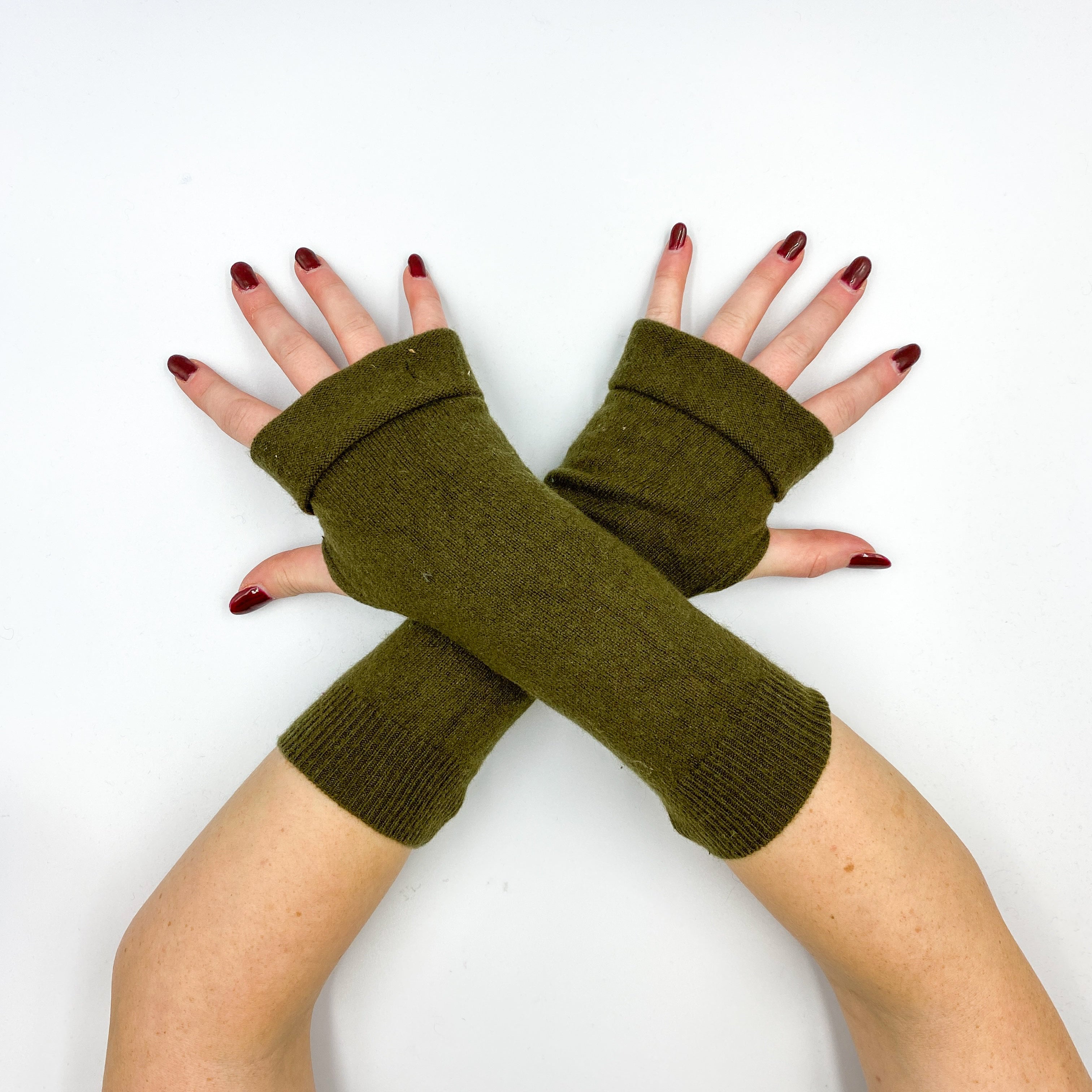 Deep Khaki Green Fingerless Gloves