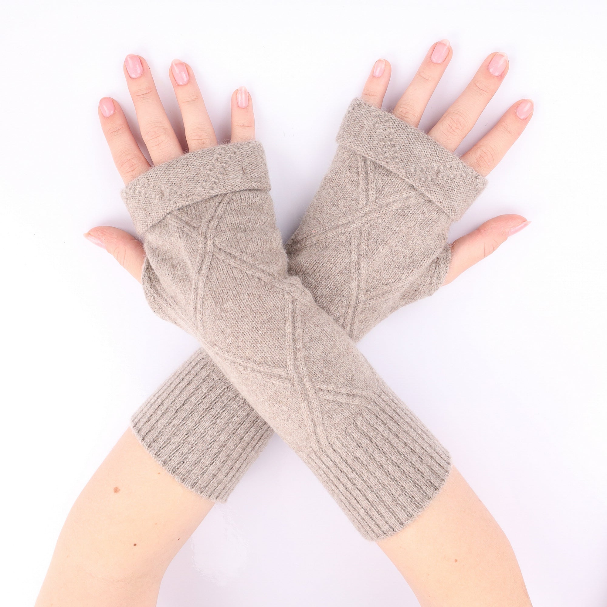 Fawn Textured Fingerless Gloves