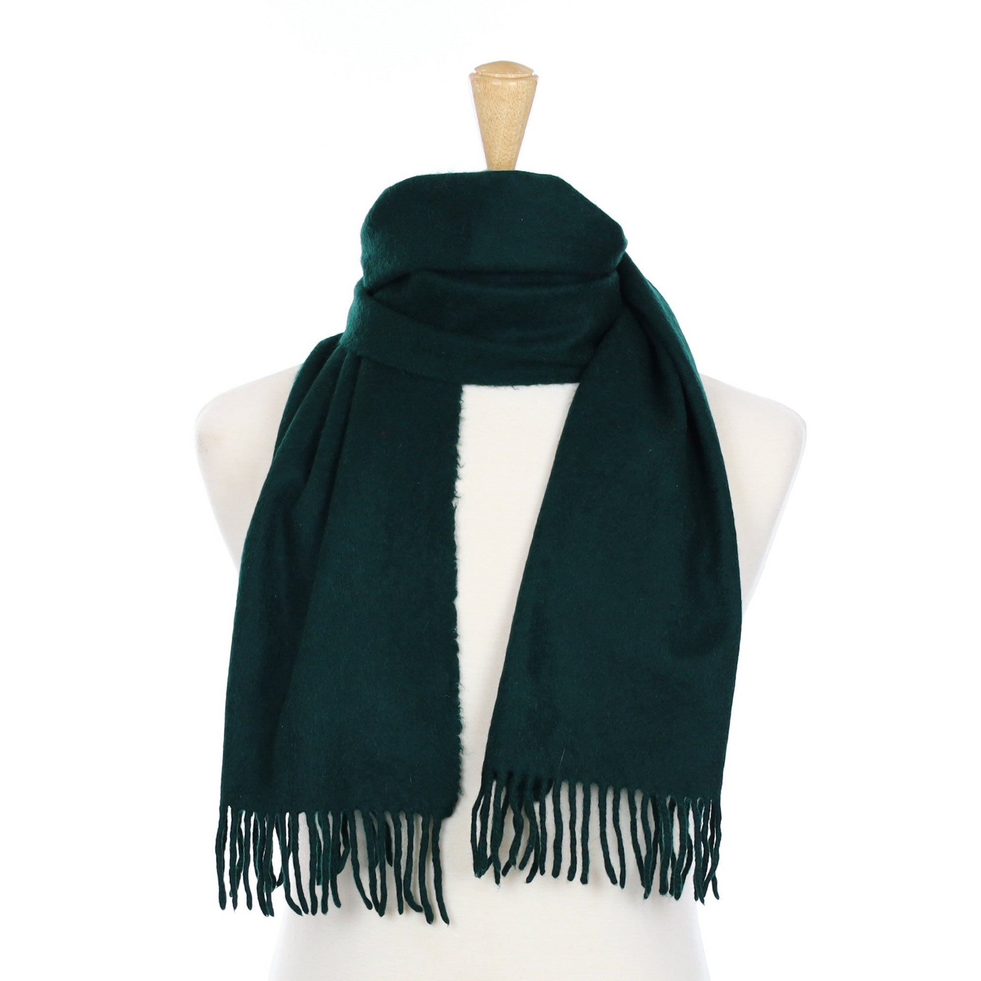 Scottish Bottle Green Cashmere Fringed Woven Scarf