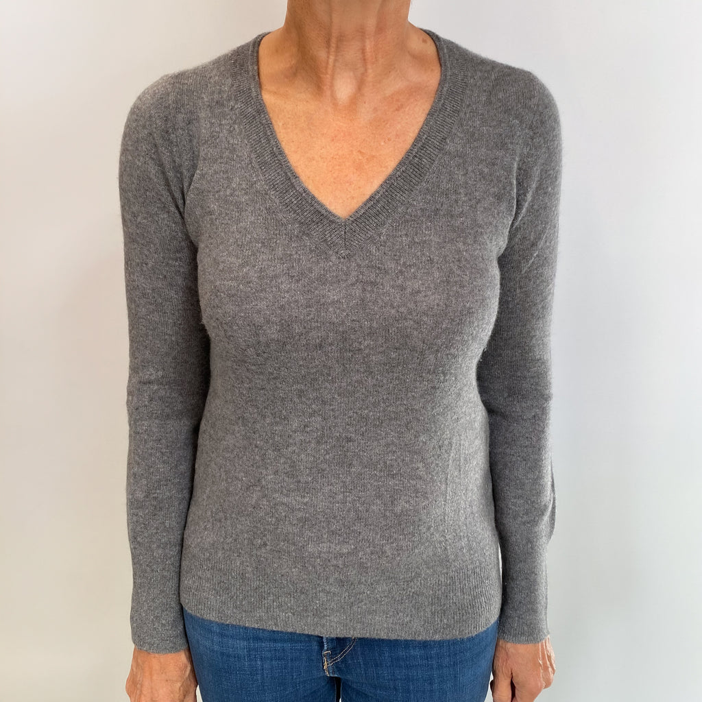 Slate Grey Cashmere V Neck Jumper Medium
