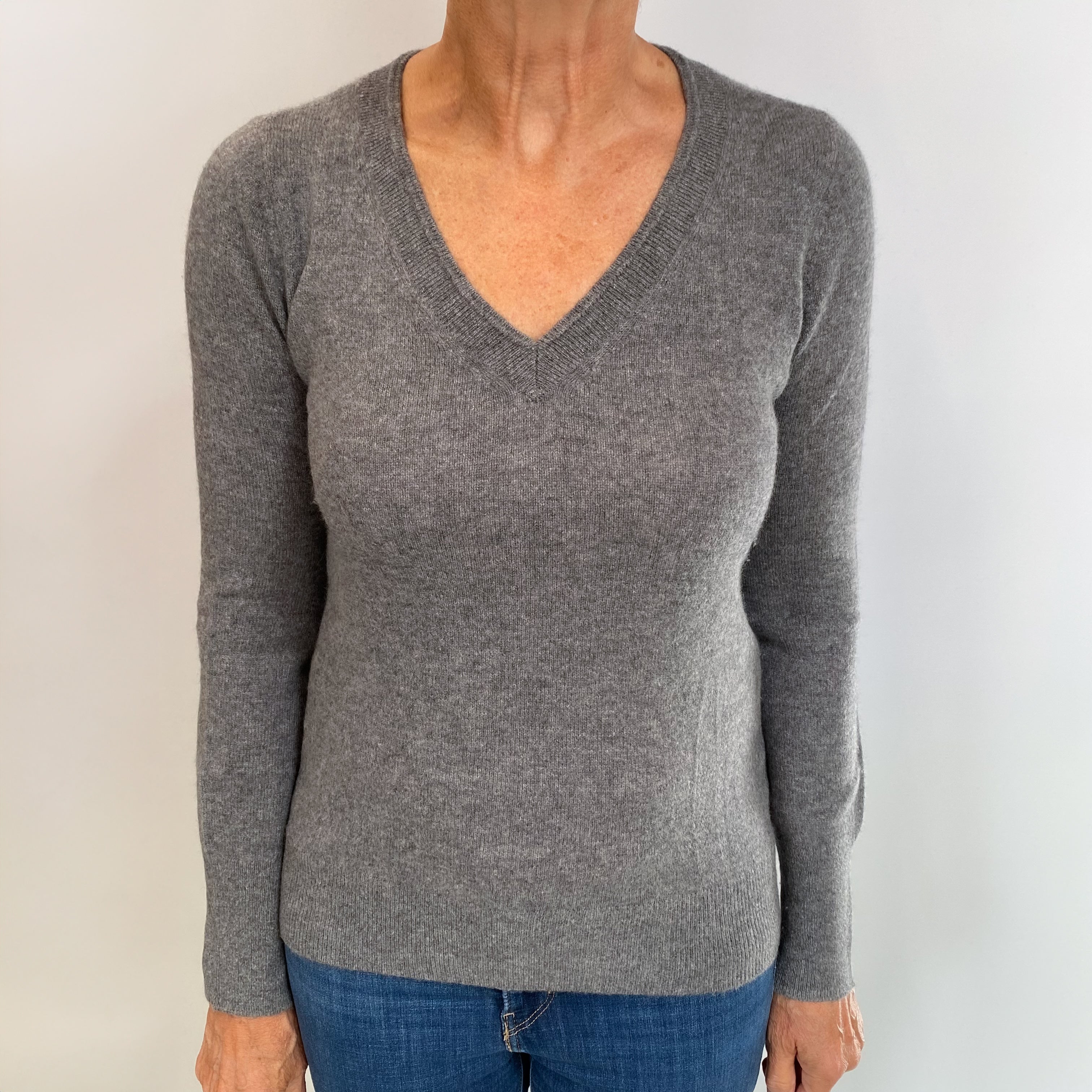 Slate Grey Cashmere V Neck Jumper Medium