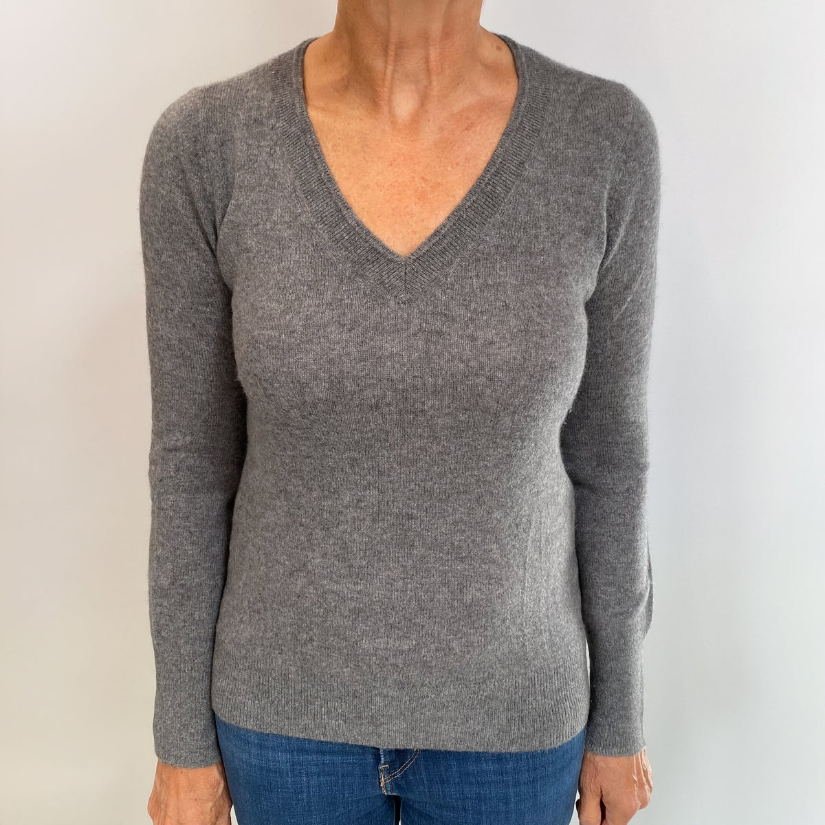 Slate Grey Cashmere V Neck Jumper Medium