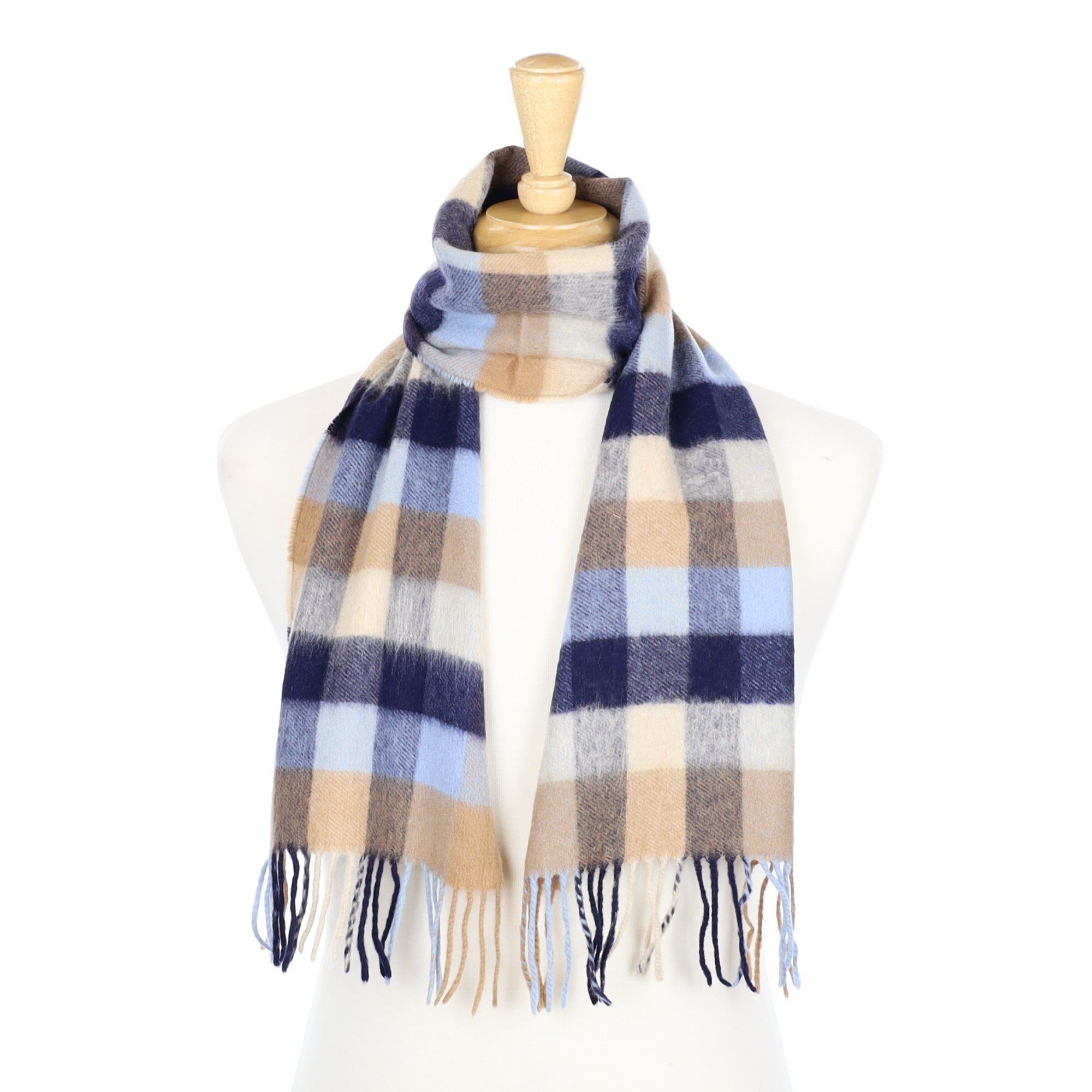 Butterscotch Checked Cashmere Fringed Woven Scarf