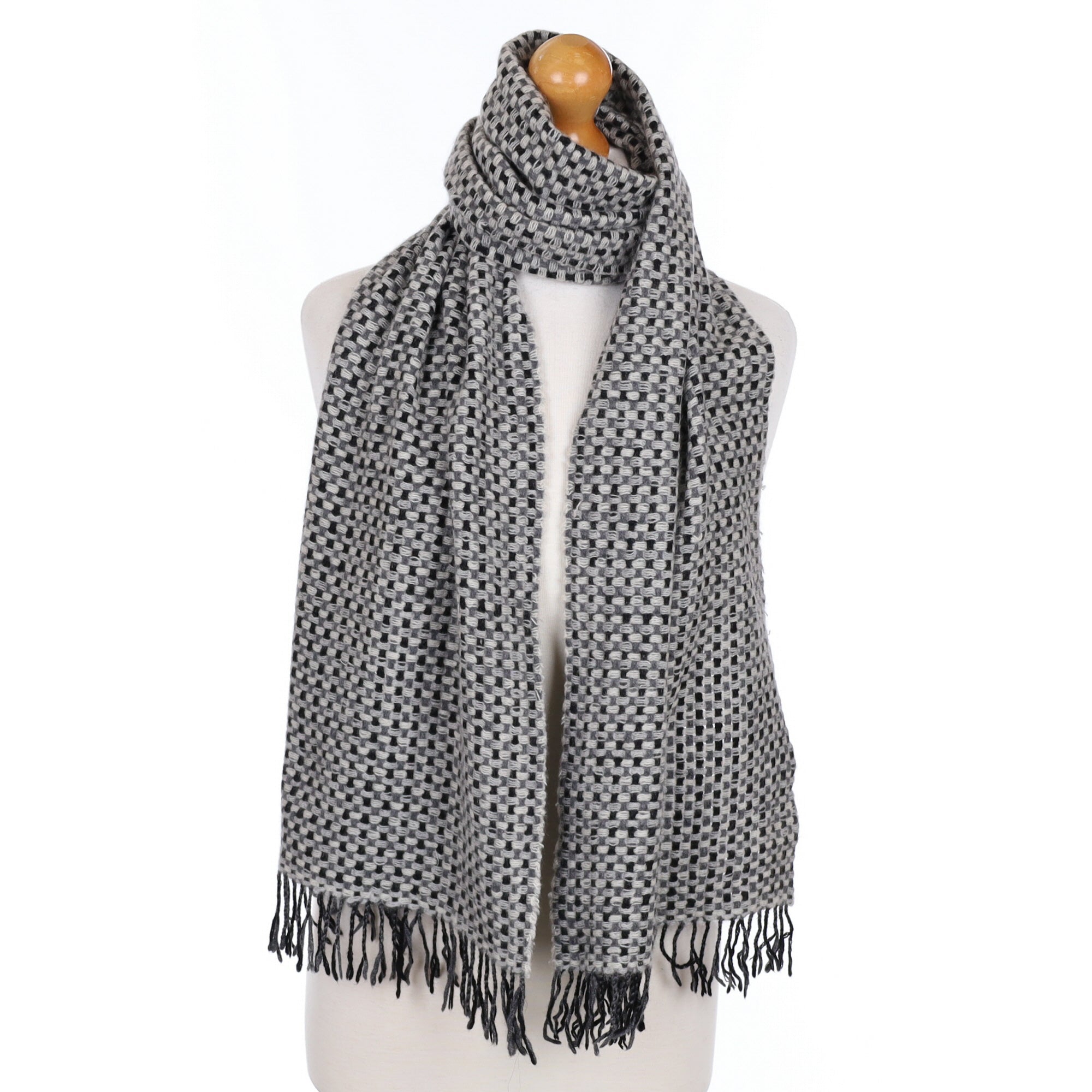 Ash Grey Basket Weave Cashmere Tasselled Woven Scarf