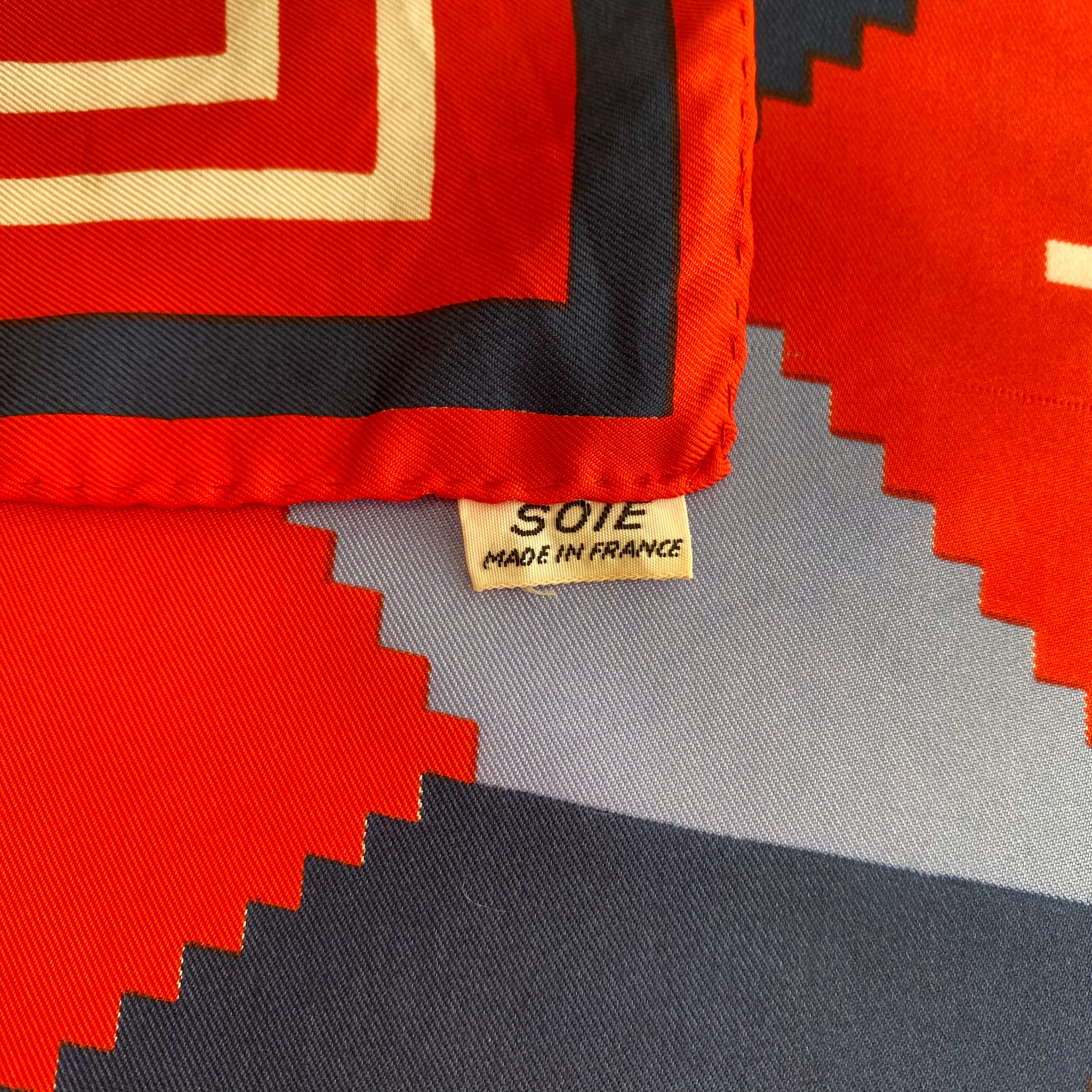 Lanvin Abstract Red and Blue Vintage Silk Scarf