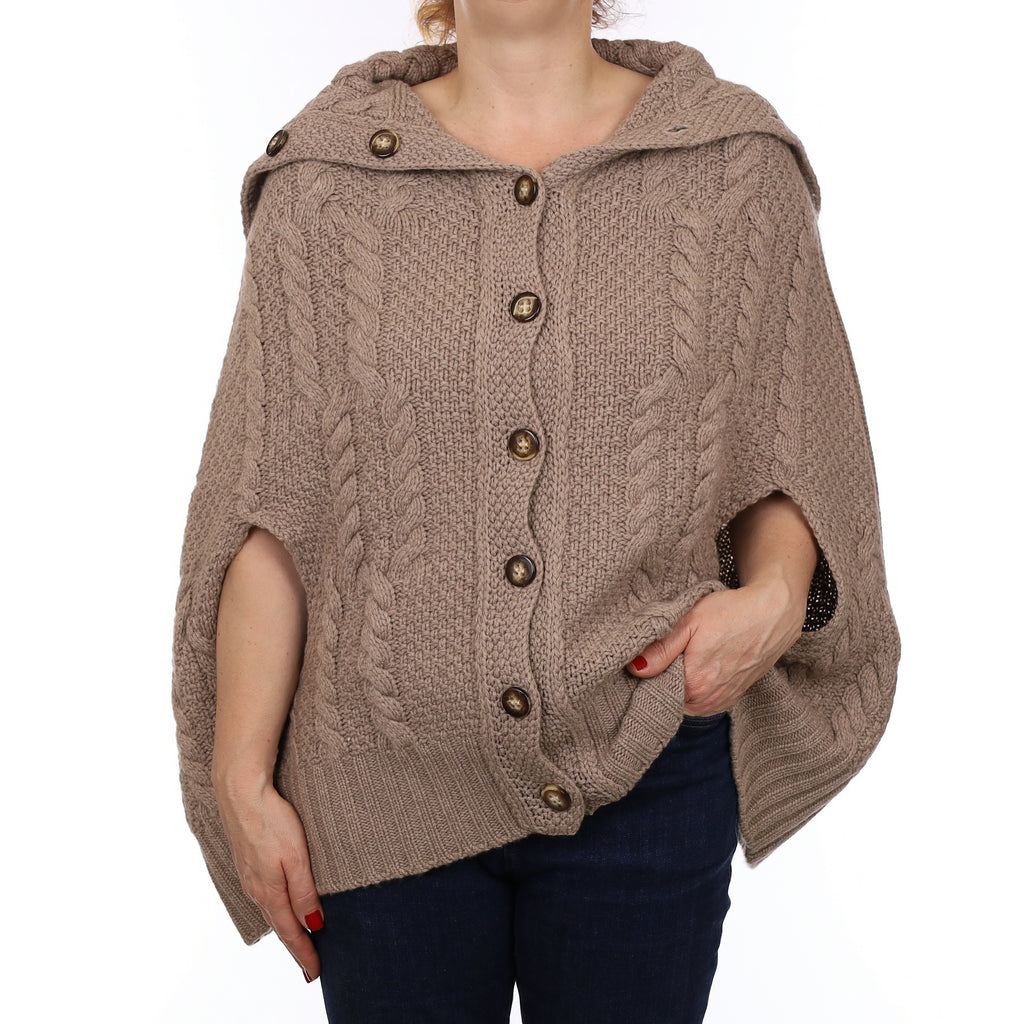 Brand New Scottish Hawico Taupe Luxury Chunky Cashmere Cape One Size