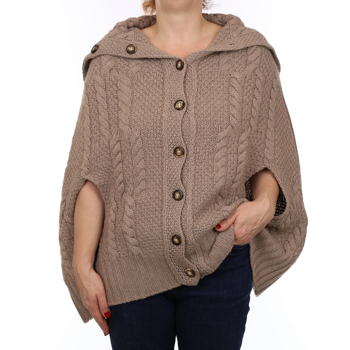 Brand New Scottish Hawico Taupe Luxury Chunky Cashmere Cape One Size