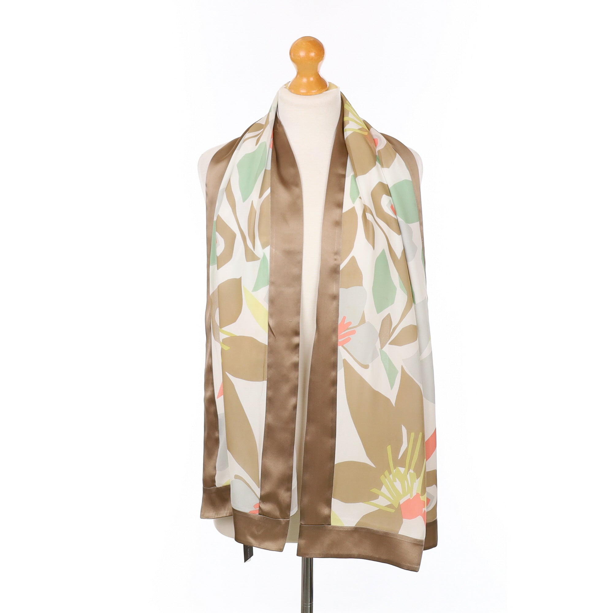 Fenn Wright Manson Taupe and Floral Silk Scarf