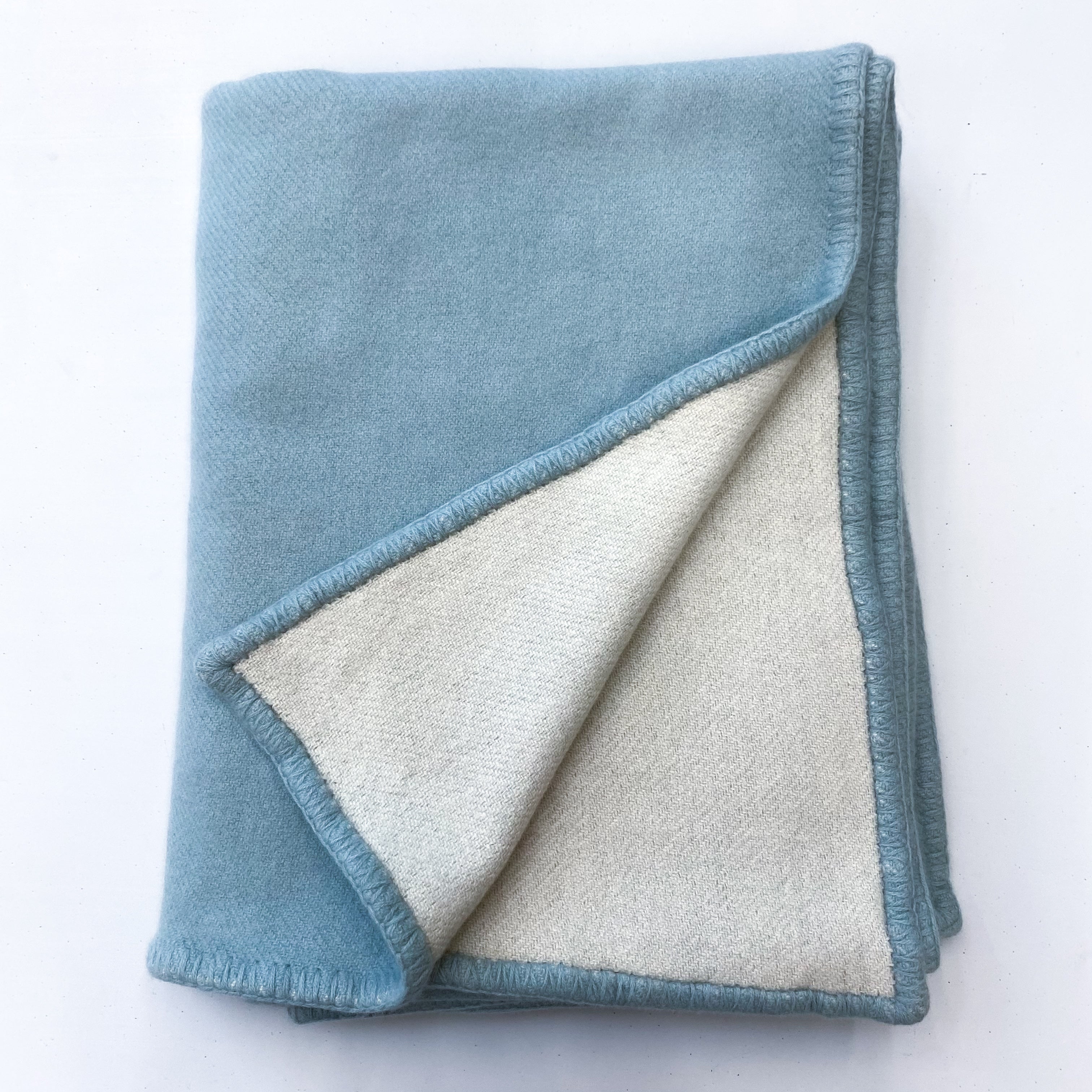 Duck Egg Blue and Cream Cashmere Blanket