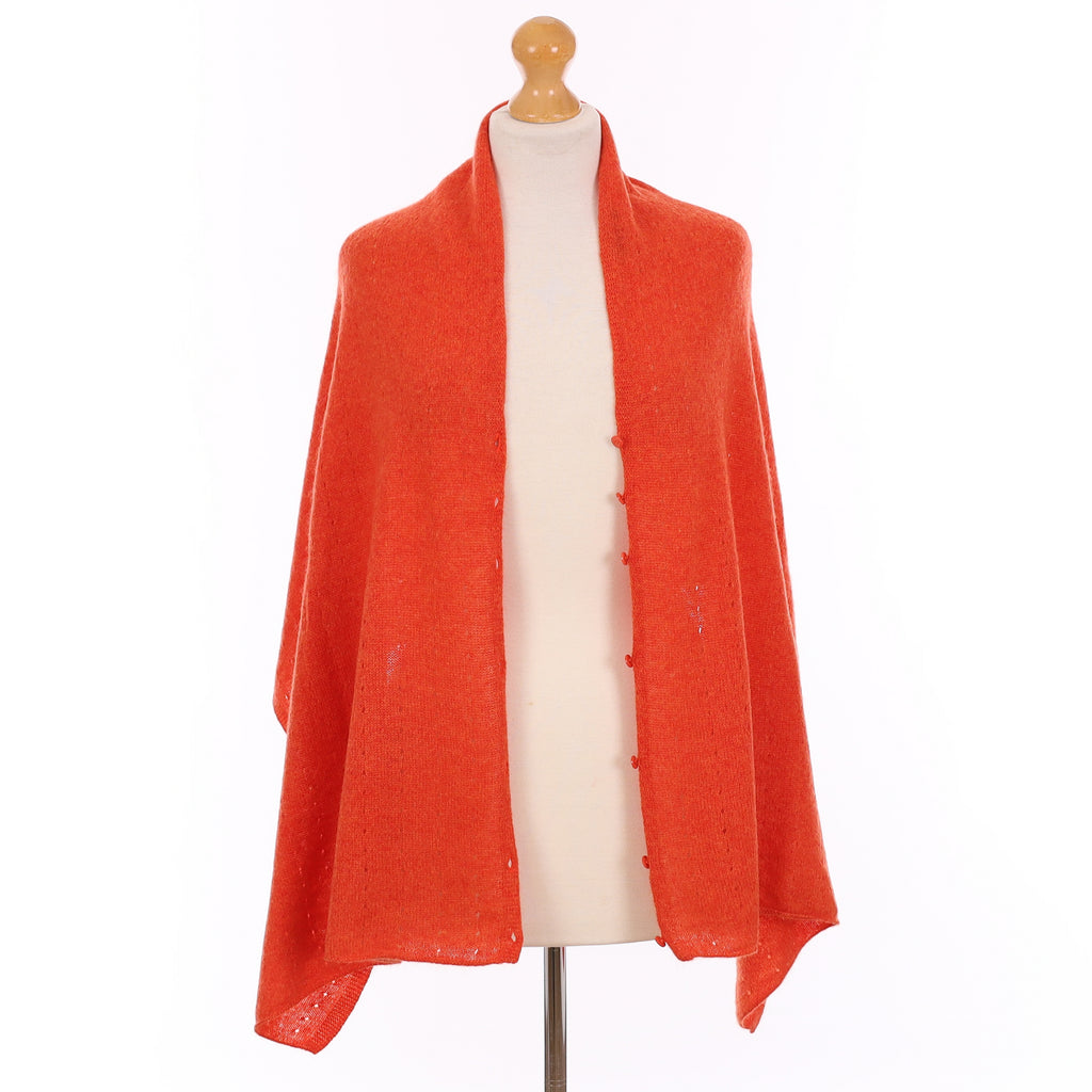 Blaze Orange Pointelle Cashmere Poncho