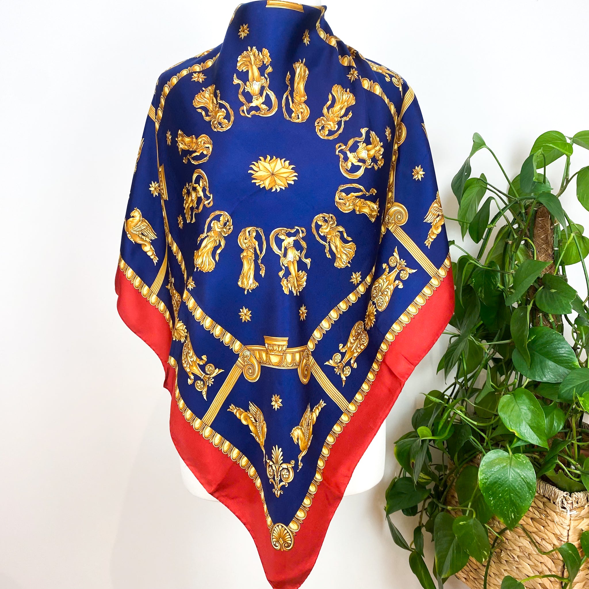 Country Casuals Red Gold & Navy Vintage Silk Scarf