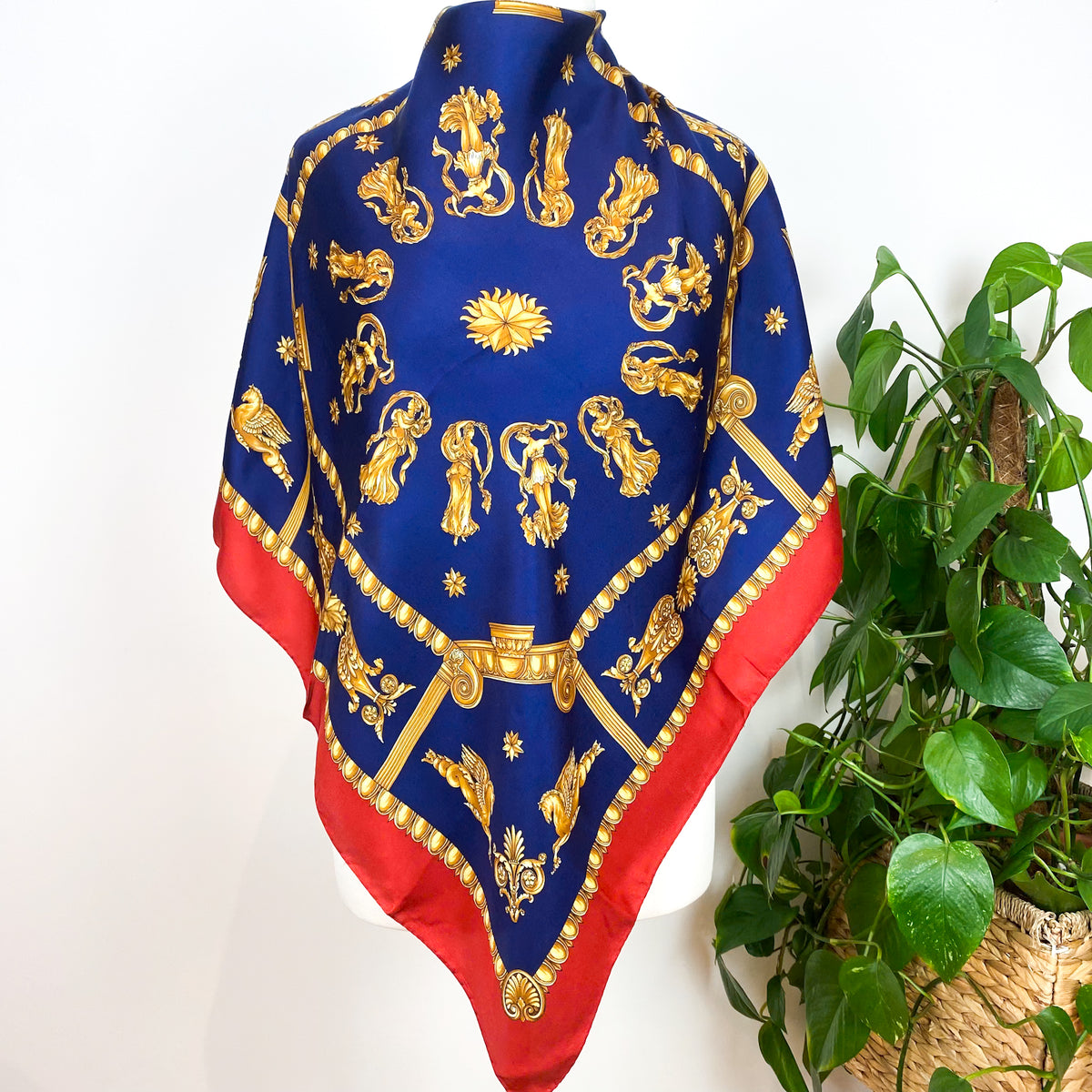 Country Casuals Red Gold & Navy Vintage Silk Scarf