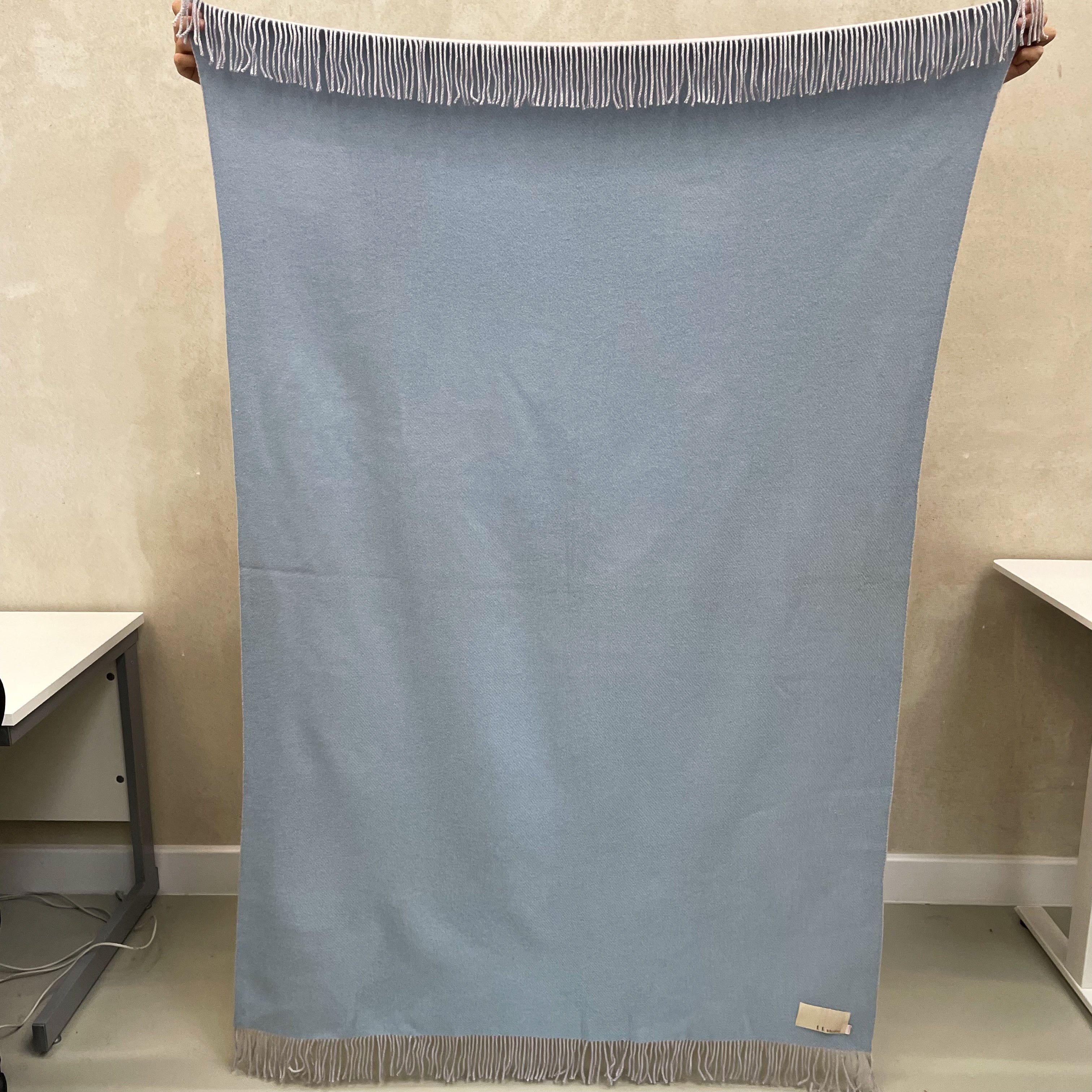 Sky Blue and Shell Pink Cashmere Fringed Woven Blanket