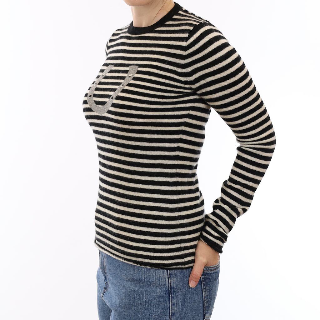Black Horseshoe Design Cashmere Crew Neck Jumper Small (Copy)