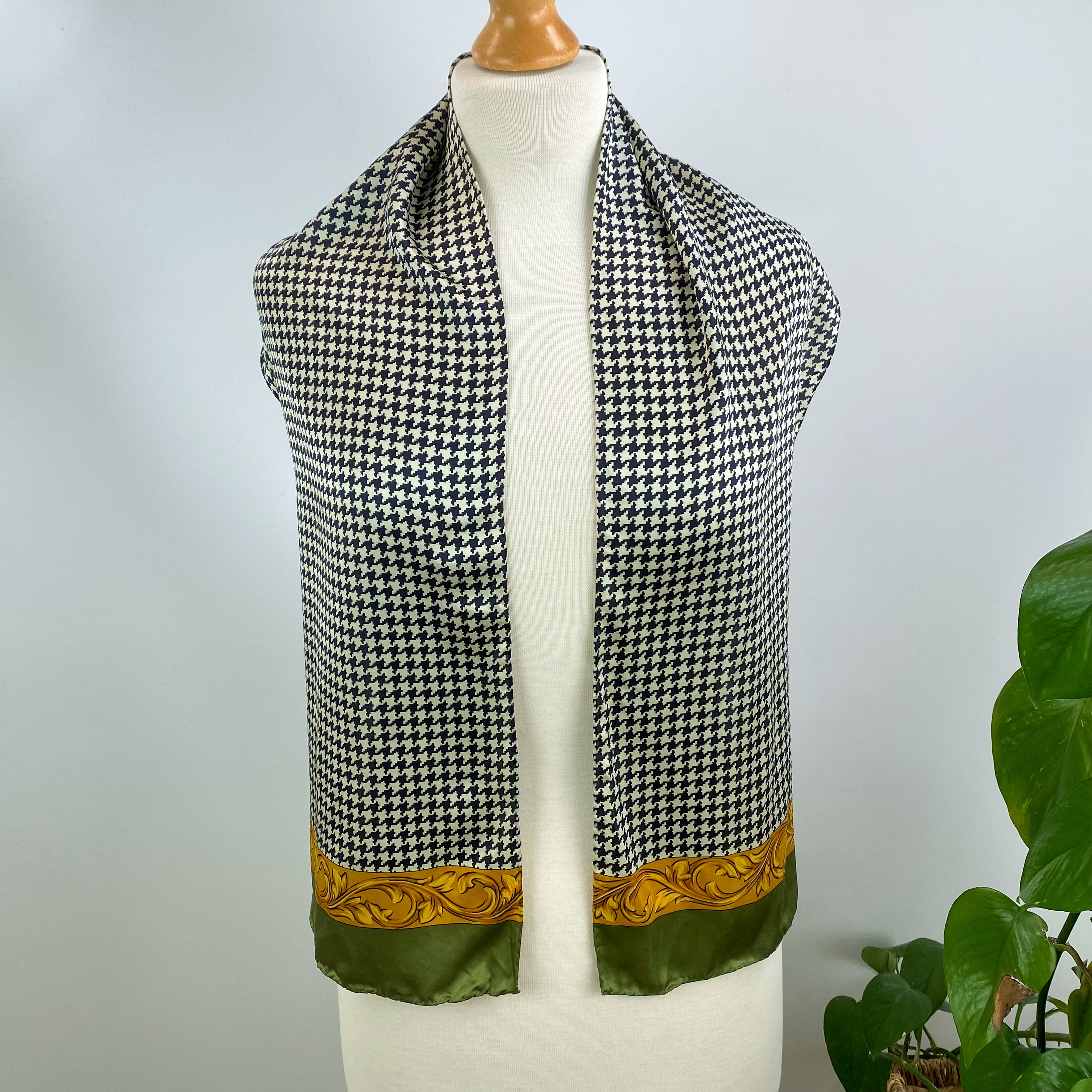 Black and White Houndstooth Silk Scarf