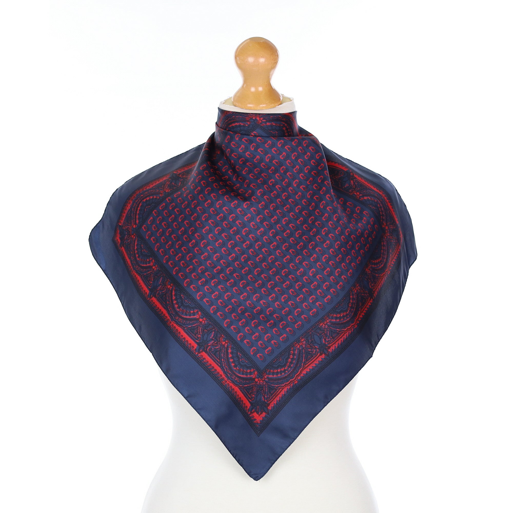 Navy and Red Patterned Silk Pocket Square